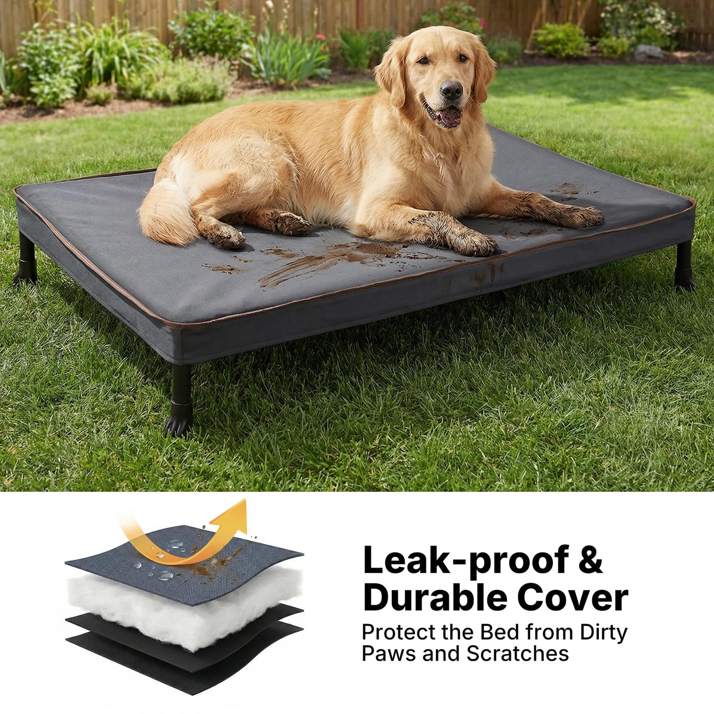 Veehoo Chew Proof Elevated Dog Bed, Indestructible Raised Dog Bed with Exclusive Cover, Washable Orthopedic Padded Pet Cot for Indoor & Outdoor, Extra Large Dog Bed 49" x 32", Dark Grey