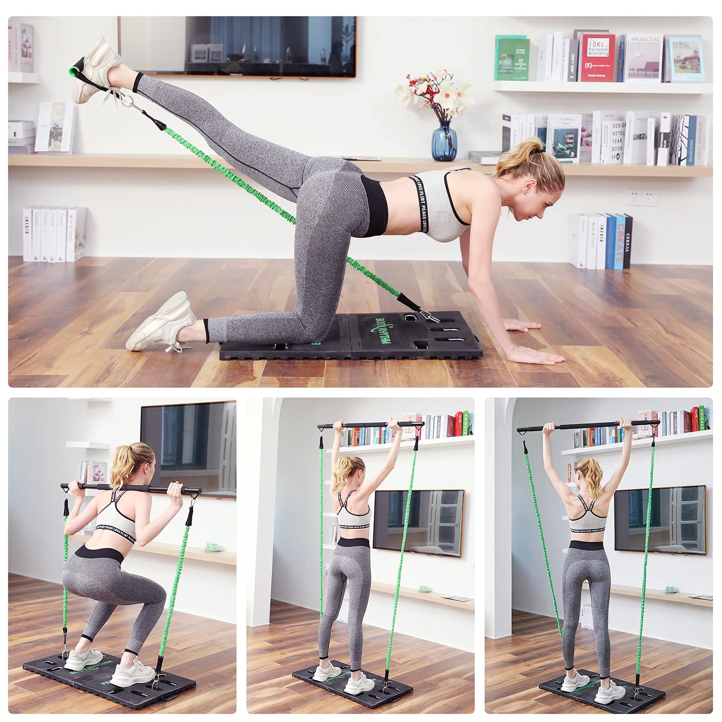 BODY RHYTHM Portable Home Gym Workout Equipment - Includes 4 x Resistance Bands, Collapsible Bar, Handles and More - Full Body Workouts System for Women & Men.