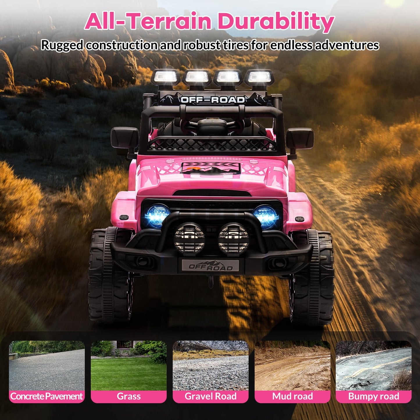 GarveeLife Kids Ride On Toy for Ages 37-96 Months, Electric Truck Ride On Toys with 5MPH Max Speed, Remote Control, Accelerator Pedal, Treaded Tires, Steering Wheel, Music and Story, Pink