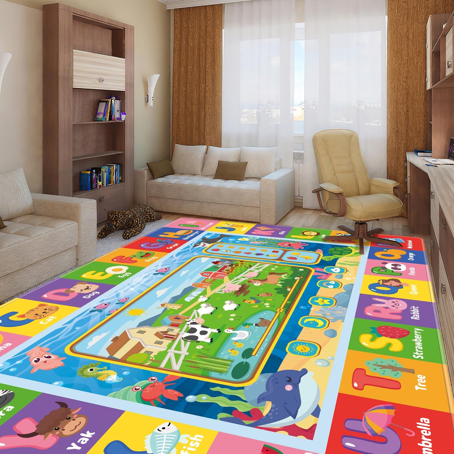 AKASISRUG Baby Play Mat for Floor, Kids Rug Playmat Baby Crawling Mats Educational Tummy Time Mat Soft ABC Play Mats for Toddlers Infants Kids Rug for Playroom Classroom(110.2X78.7 INCH, Style1)
