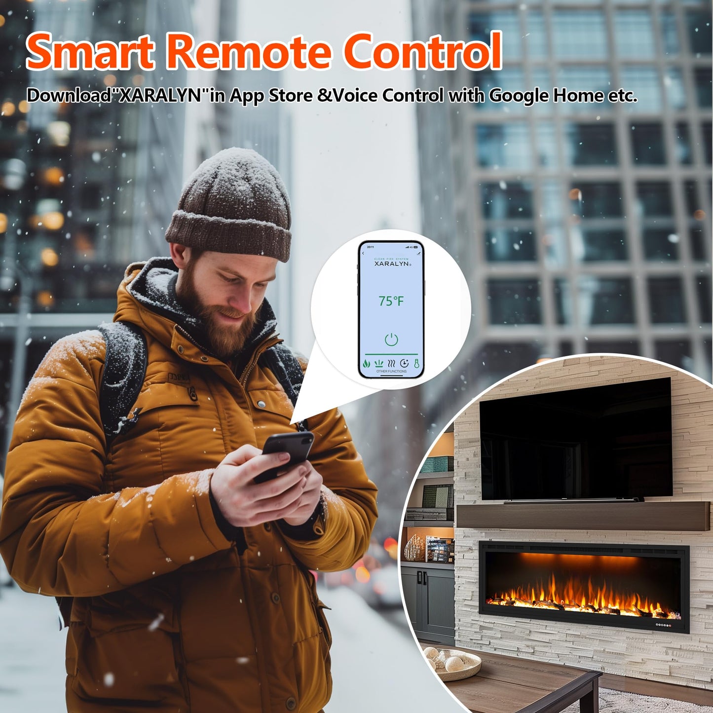 Dreamflame 86 inch Electric Fireplace, Smart Fireplace Insert recessed in Wall and Wall Mounted fire Place Heater with Metal Frame, Multicolor Flame & Realistic logs,Thermostat& Timer, 1500W, Black
