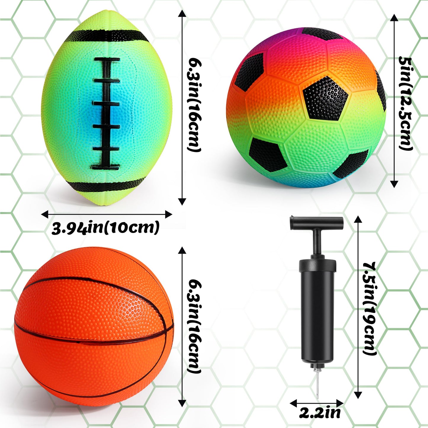 Billeeit Small Sports Balls for Toddler Pack of 6, Ball Gift for Kids, 2 Each of 5" Football, Basketball, Soccer for Playground, Toy Balls Inflatable Multi-Sport Ball Set with 1 Pump, Bulk Available