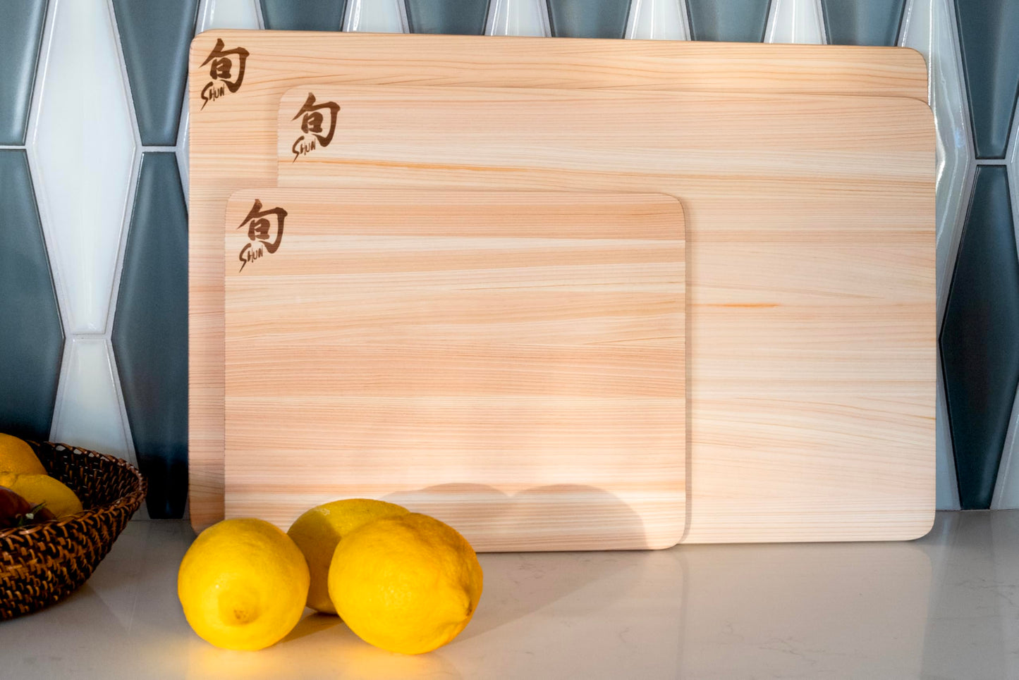 Shun Cutlery Hinoki 3 Piece Cutting Board Set, Small, Medium and Large Boards, Wooden Japanese Chopping Board for Kitchen, Medium-Soft Wood Preserves Knife Edges, Forest Stewardship Council Certified