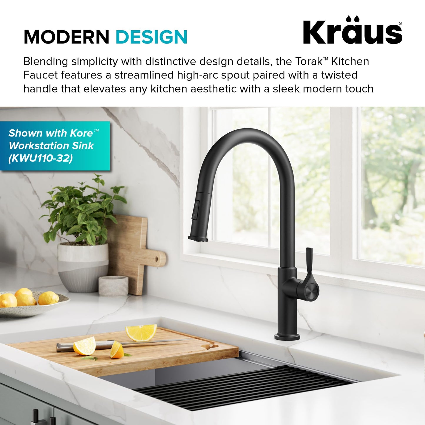KRAUS Torak Pull Down Kitchen Faucet in Matte Black with 2 Function Sprayer, Pre-Attached Water Lines, and Mounting Hardware, KPF-2840MB