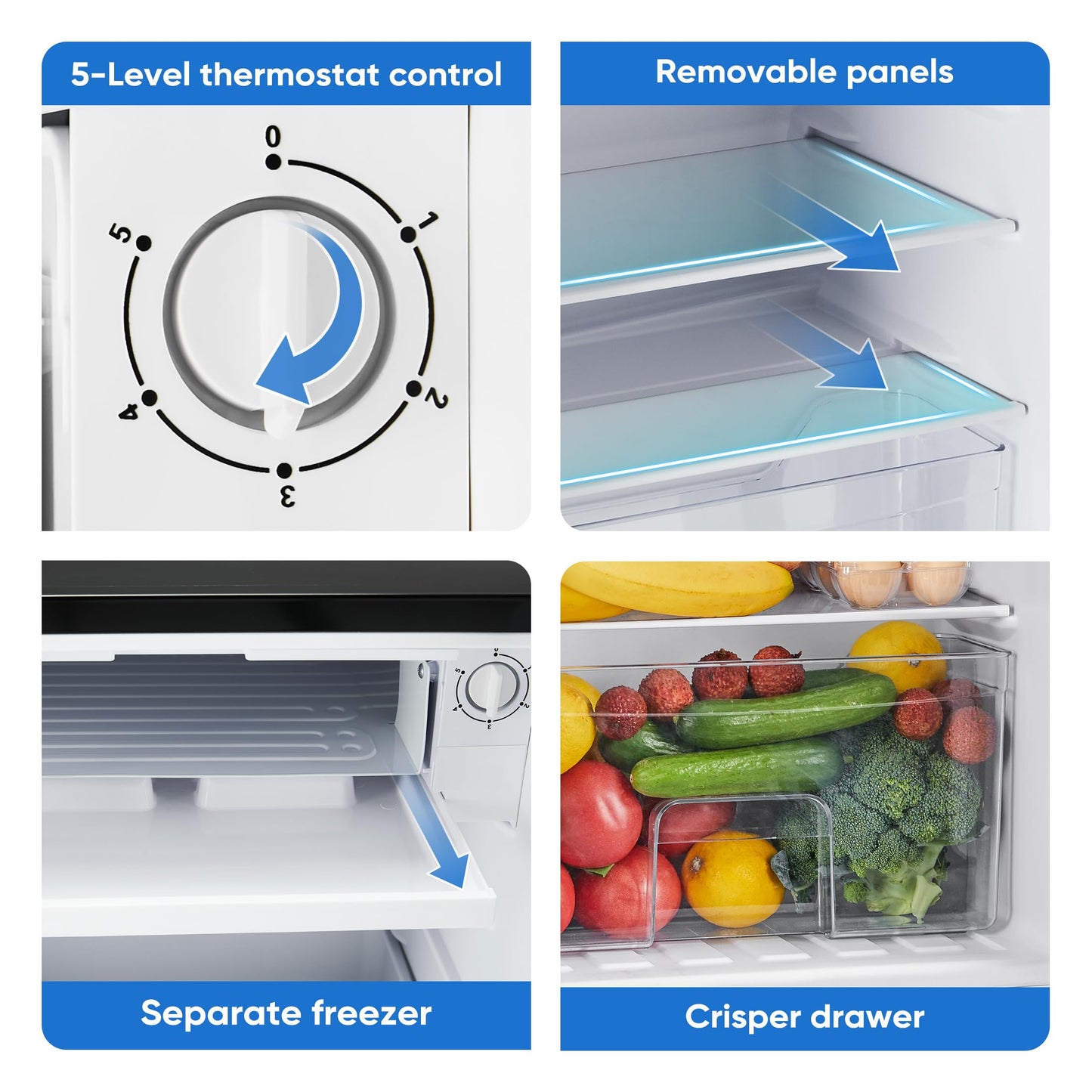 NEWBULIG Mini Fridge with Freezer 3.2 Cu.Ft Small Refrigerator for Office, Dorm, Small Fridge with Adjustable Thermostat, Energy Saving, Singel Door, Sliver