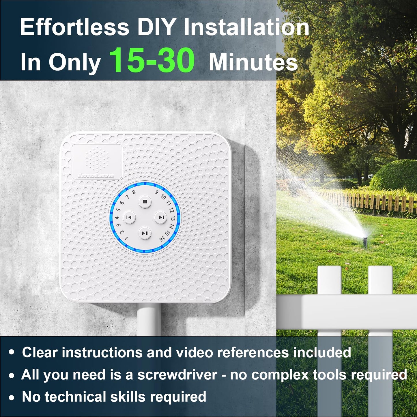 ImoLaza 16-Zone Indoor Smart WiFi Sprinkler System Controller, Easy Install Irrigation Timer for Lawn & Garden, Water-Saving Automatic Sprinkler Timer/Controller with Mobile App, Compatible with Alexa