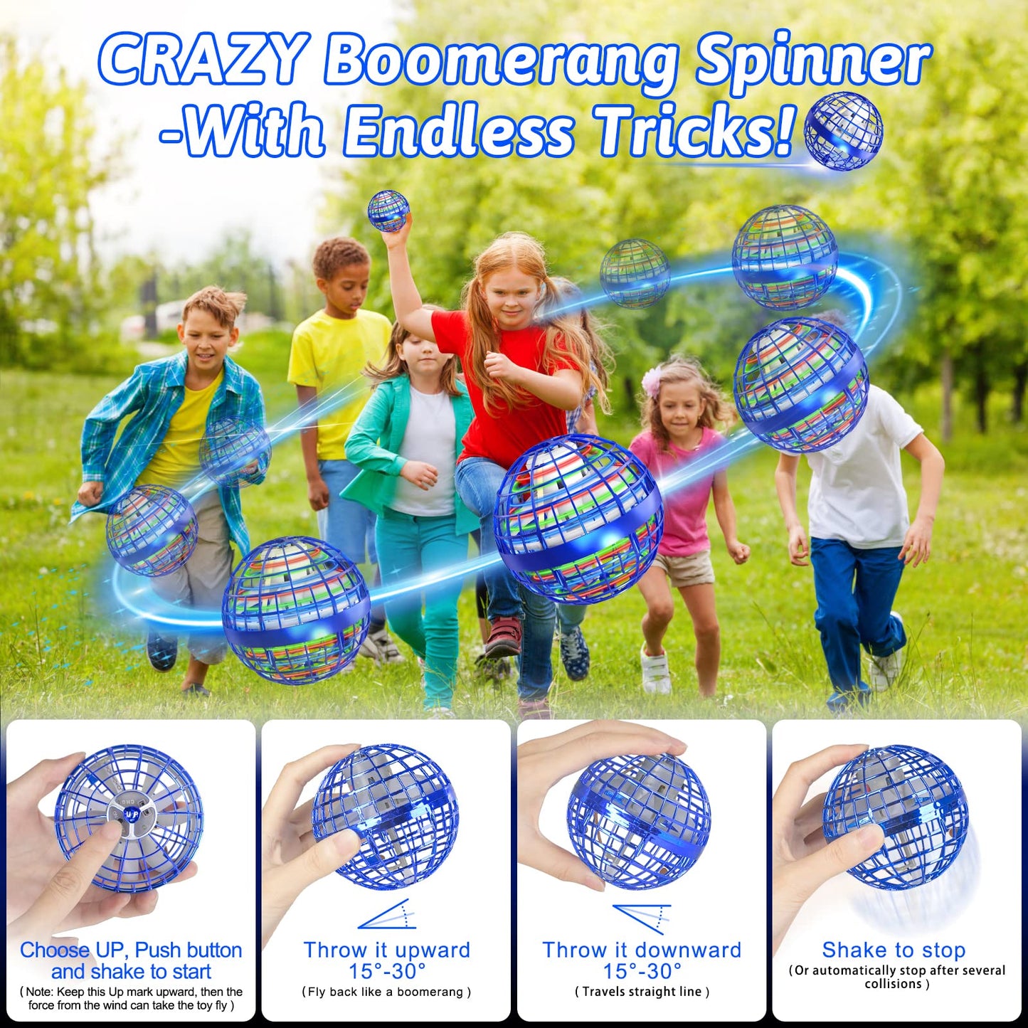Flying Orb Ball Toys 2 Pack, Soaring Hover Boomerang Spinner Hand Controlled Mini Drone Cosmic Globe Spinning Kids Adults Outdoor Fly Toy Birthday Gift Cool Stuff for Boys Girls 6 7 8 9 10+ Year Old