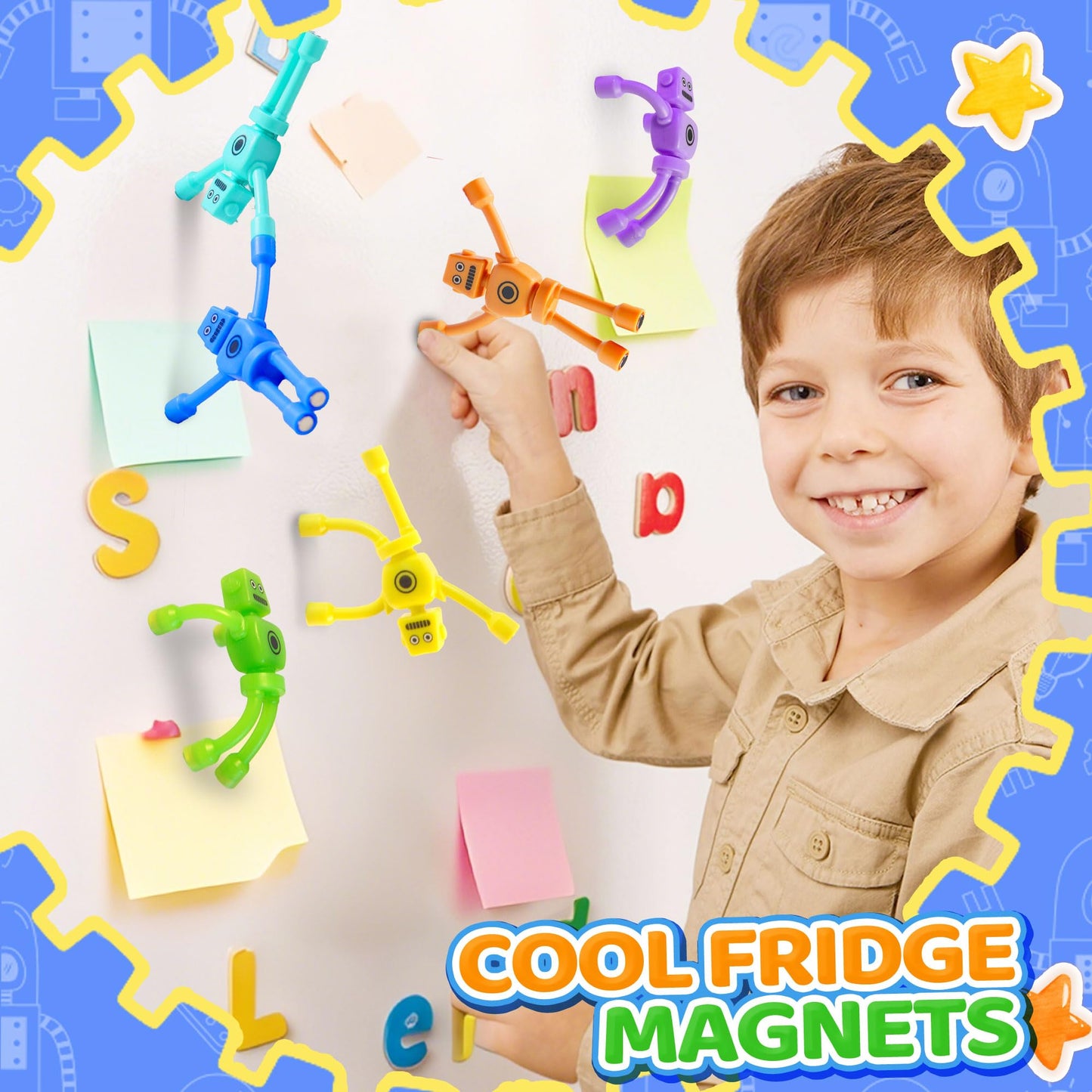 CHESLICR 10PC Magnetic Robot Men Travel Toys for Kids Toddlers Boys Fidget Toys Airplane Road Trip Car Travel Activities Essential Magnet Fidgets for Classroom Gifts Toy for Boy 3 4 5 6 Year Old