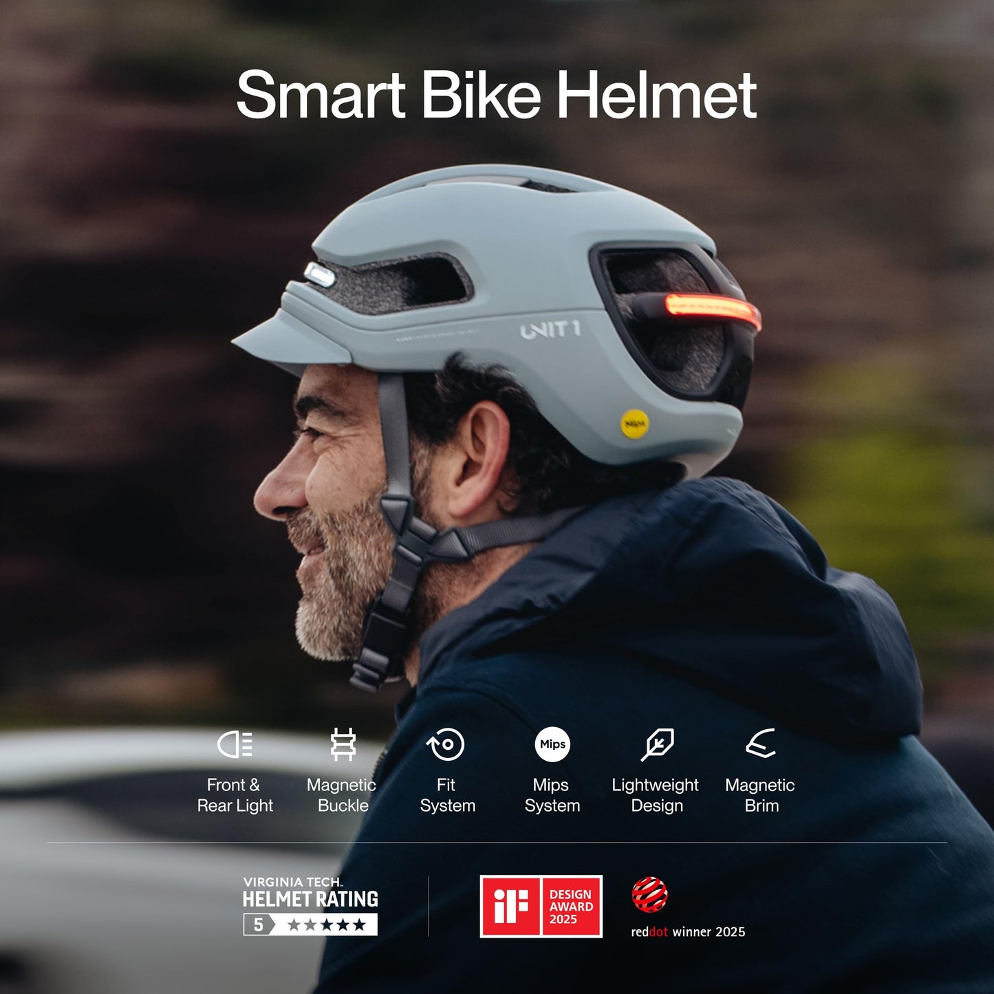 UNIT 1 AURA Hybrid Smart Bike Helmet (Medium) with MIPS + Wireless Handlebar Remote | Front & Rear LED Lights | Turn Signals & Brake Lights | Crash Alert | App-Controlled | Urban & Road Cycling System