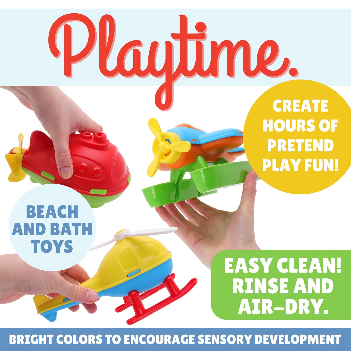 Toyland® Pack of 3 Floating Water, Bathtub, and Pool Toys for Kids 18 Months Plus - Helicopter, Submarine & Seaplane