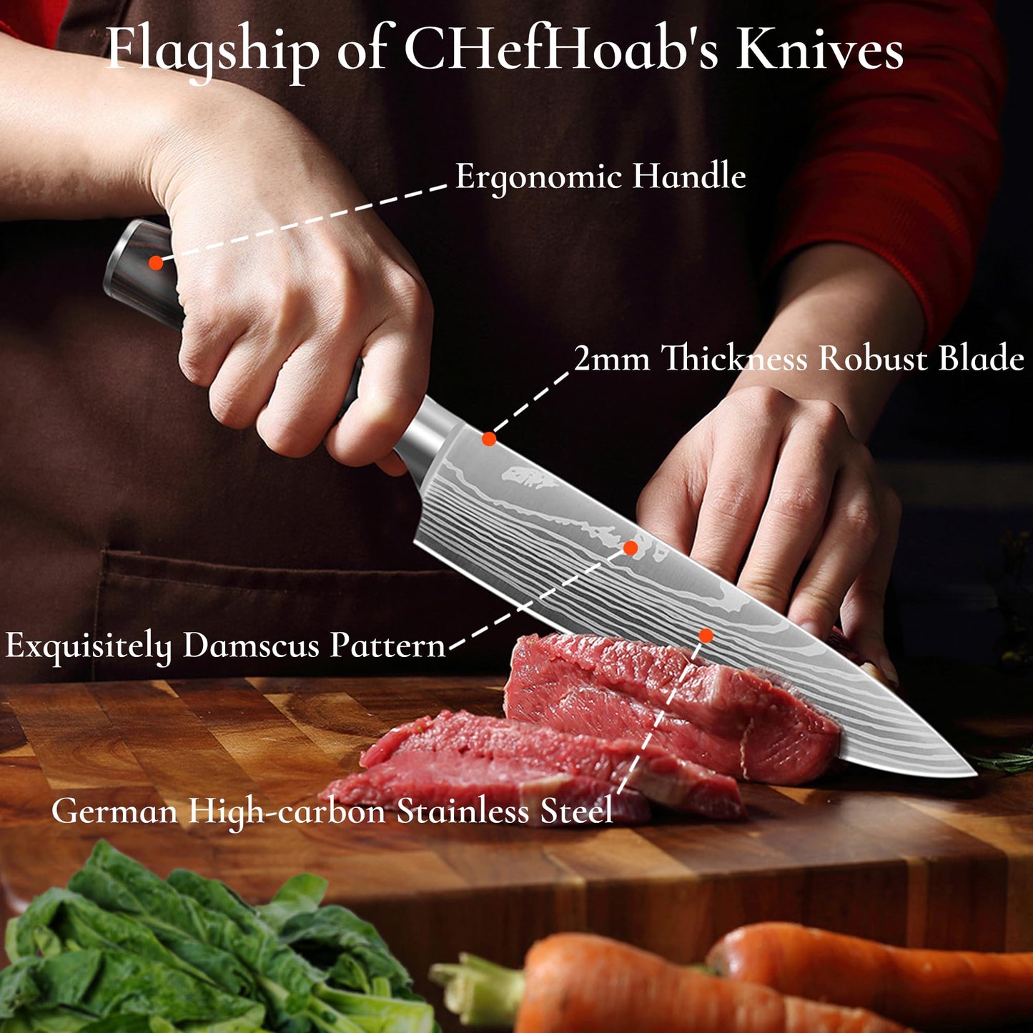 ChefHoablorn Kitchen Knife Block Set 4 Professional Damascus Knives,Beautiful Intelligent Knife Block 110V 70āHot Air Drying Cleanliness,with Raw Food Cooked Food Cutting Boards,4 Kitchen Utensils