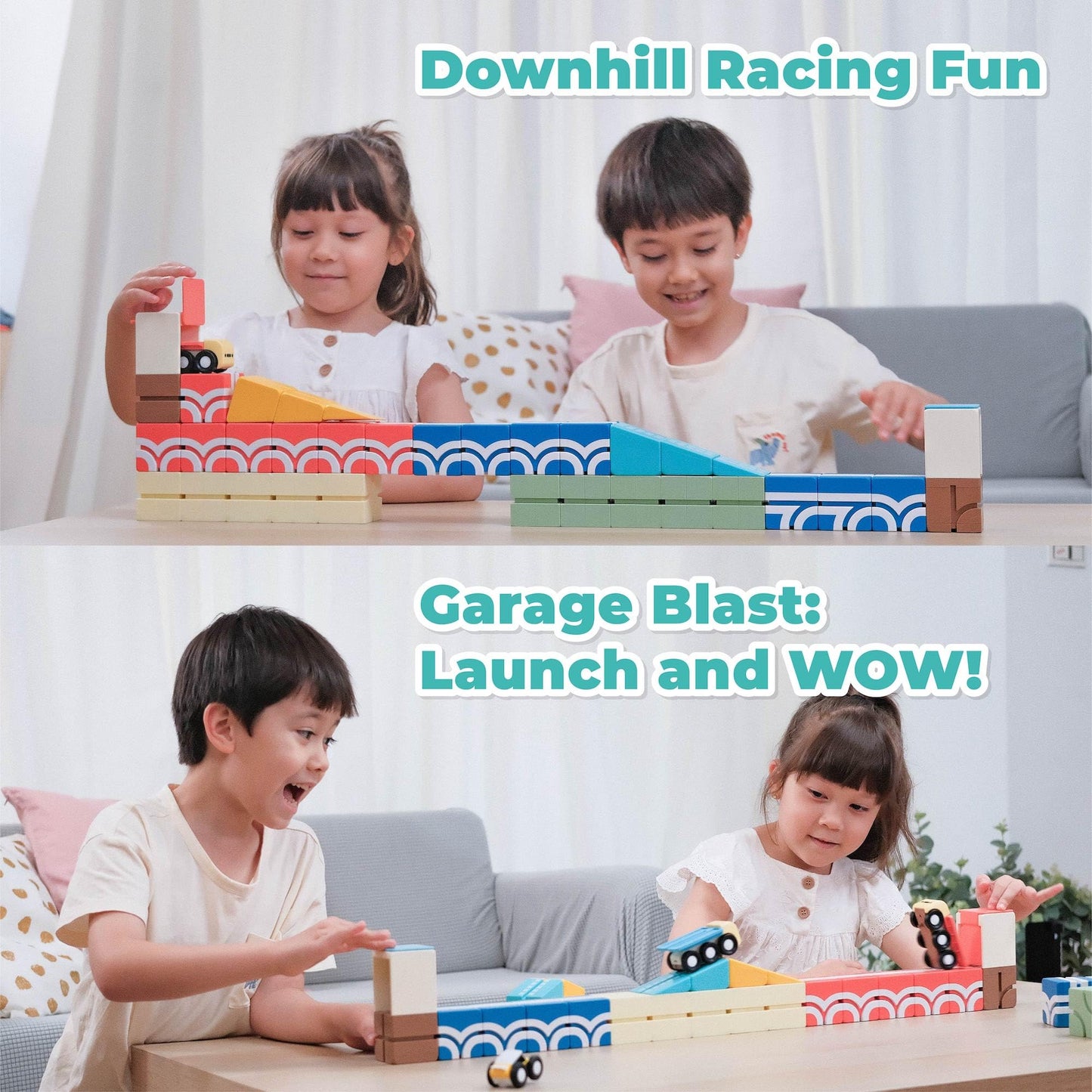 QBI Magnetic Blocks Play Starter Set – STEM Construction Toys & Race Car Track for Kids Ages 3-5+|Educational Magnet Building Tiles with 2 Ramps & 4 Vehicles|Montessori Gift for Boys & Girls (36 Pcs)