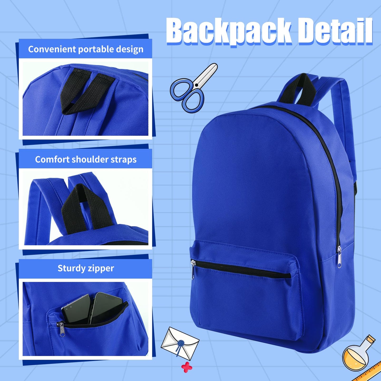 Quuhooki 12 Set Bulk Backpacks with School Supply Kit 17 Inch Book Bags in Bulk and Back to School Supplies Stationery Kit for Kids Boy