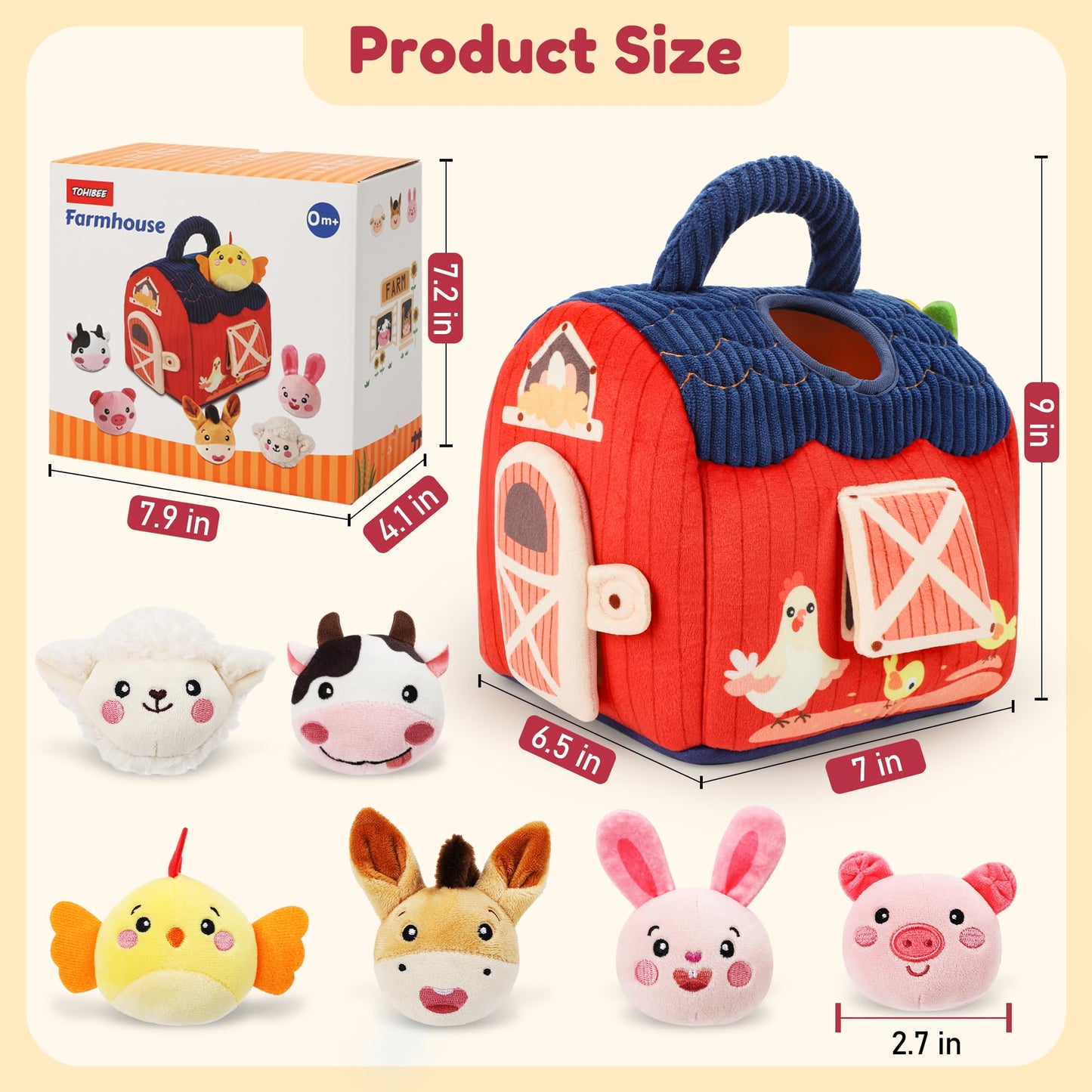 Baby Toys 6-12 Months, Montessori Sensory Barn Toys for Babies 3-6 7 8 9 10 12 18 Months, Stuffed Farm Animal Toys for Toddlers 1-3, Infant Toys Christmas Gifts for 1 2 Year Old Boys Girls