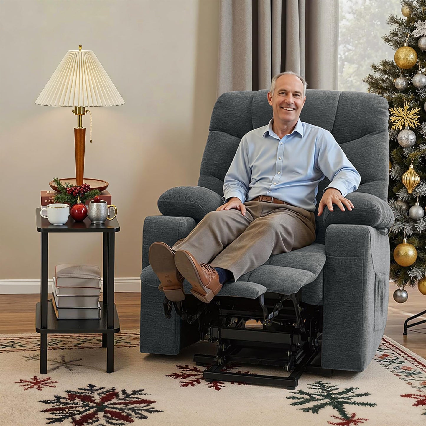MCombo Power Lift Recliner Chair with Extended Footrest for Elderly People, Fabric 7283 (Dark Gray, Large)