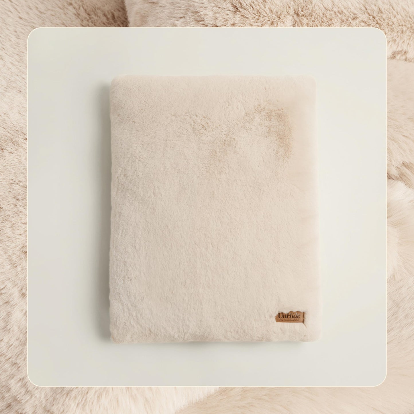 UnHide Floof Pet Bed - Medium (28" x 10") - Extra Soft Dog Bed - Removable Faux Fur Cover - Machine Washable - Helps Ease Pet Anxiety & Provides The Perfect Sleep - Beige Bear