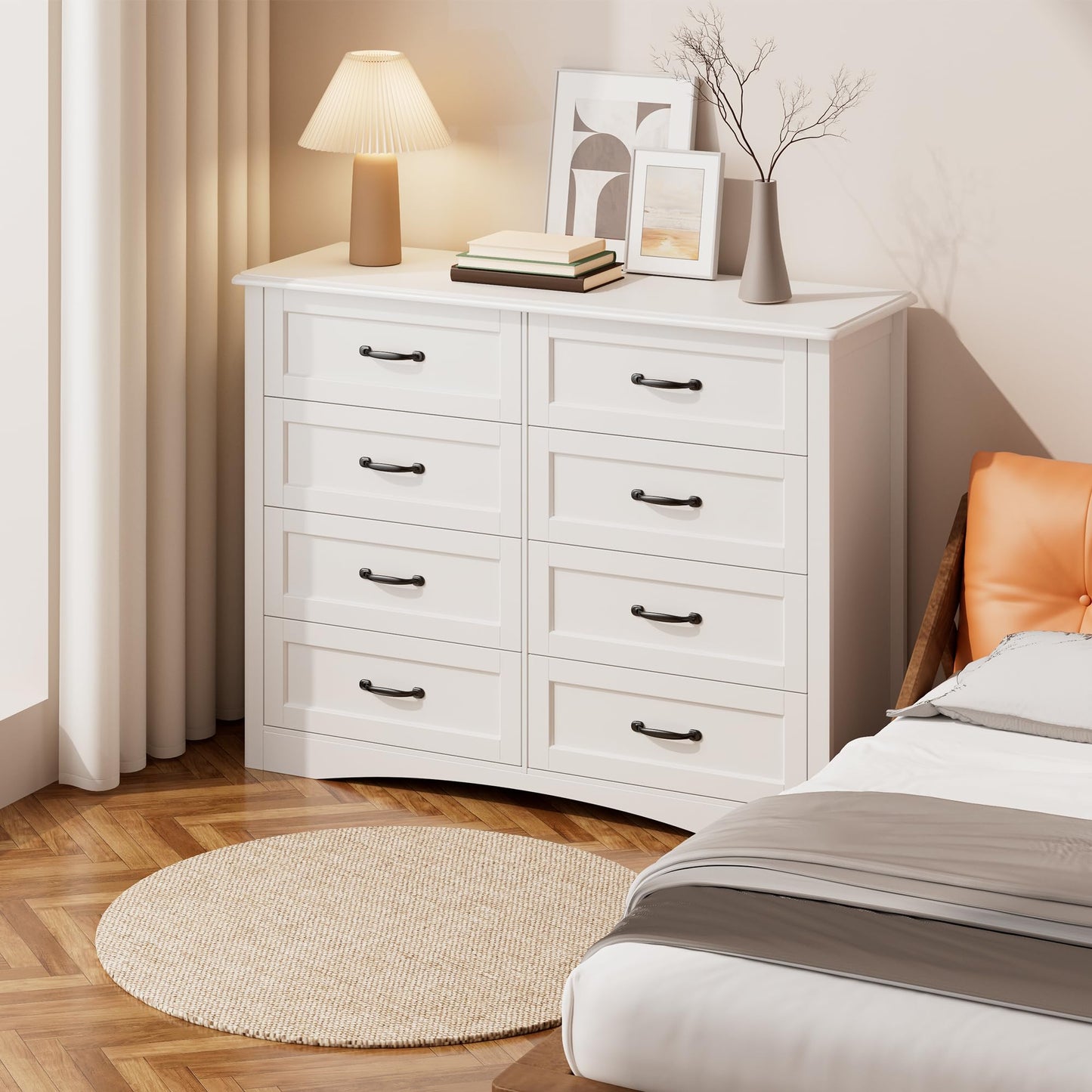 Gizoon 8 Drawer Dresser for Bedroom,Larger Chest of Drawers with Mental Handle for Kids Room, White Dresser with 8 Storage Drawers for Living Room, Entryway and Hallway, White