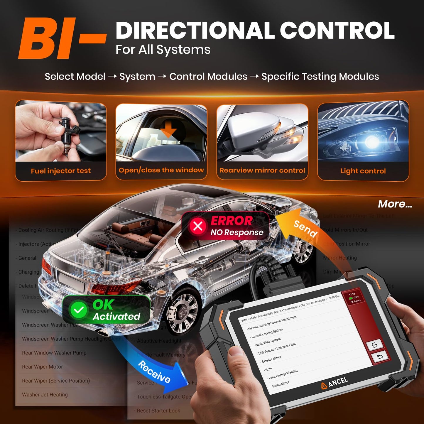 ANCEL DS500 Elite Bidirectional Scan Tool, Full System Car Diagnostic Scanner with 28+ Reset Services, Active Test, CAN-FD, FCA Autoauth, Lifetime Free Upgrade