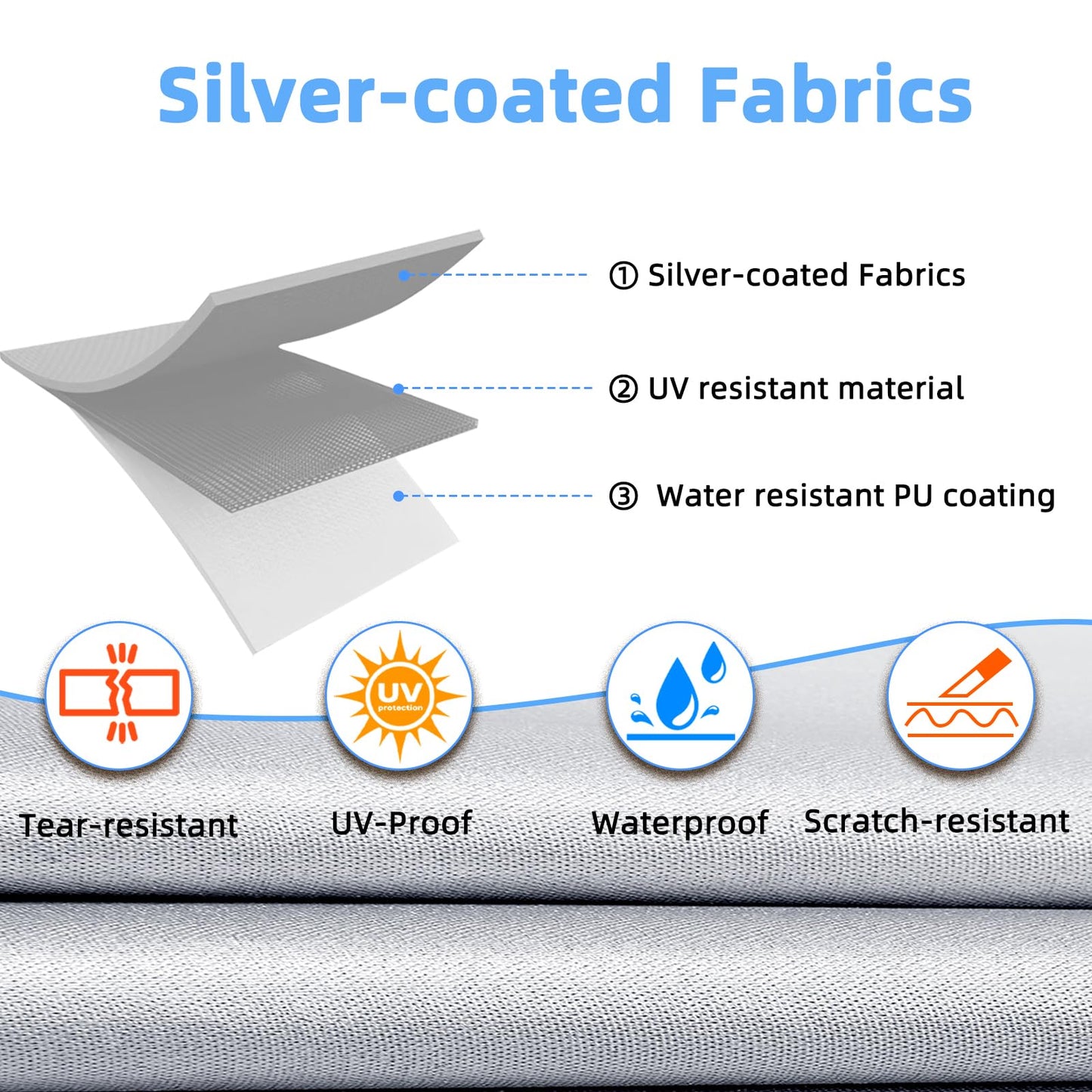 Zenicham Teardrop Camper Cover Waterproof, Fade and Tear Resistant Travel Trailer Cover Fits 15ft, Utility Silver Coated Fabric RV with Metal Buckle, Outdoor Windproof Heavy-Duty Camper Covers