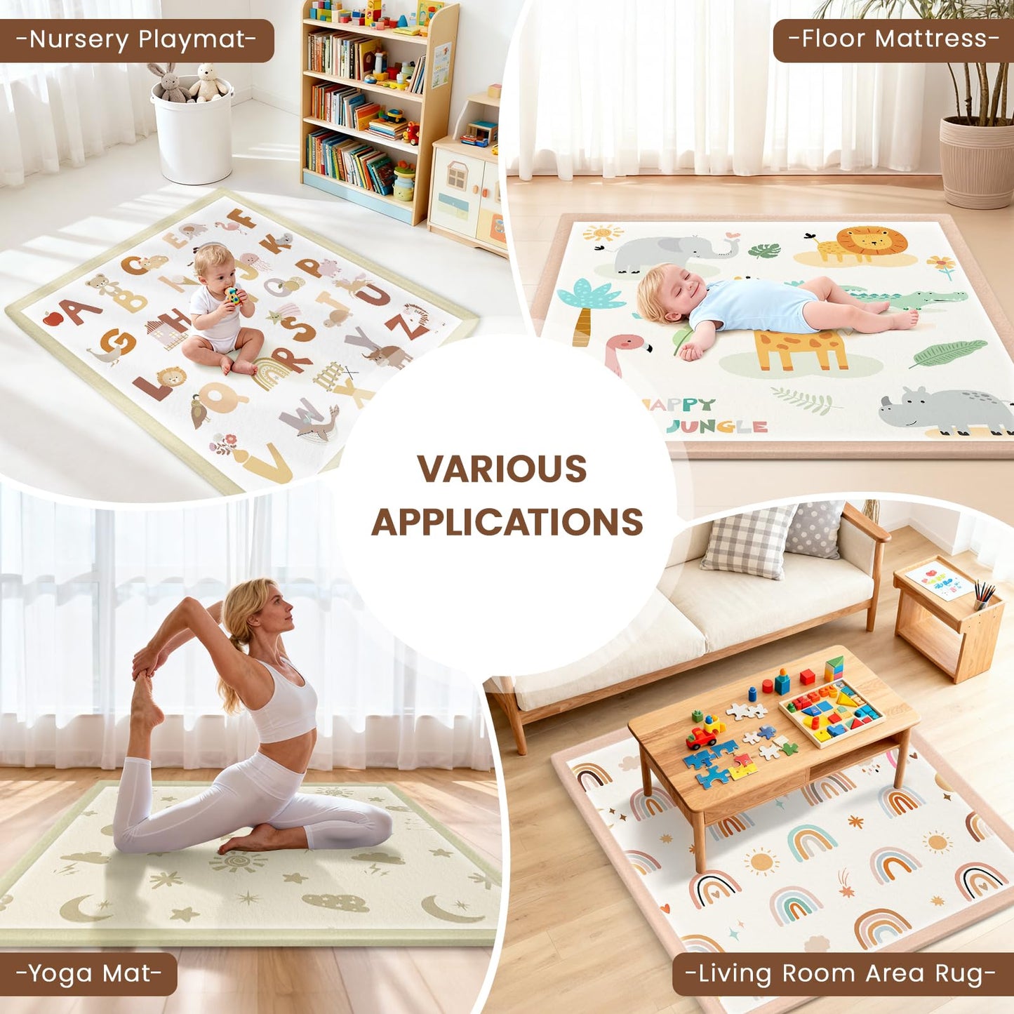 Omedecal 50"×50" Baby Play Mat for Floor & Playpen, 1.2" Thick High-density Foam Nursery Mat for Tummy Time, Soft Plush Carpet with Non-slip Bottom for Infant Toddler Baby Crawling & Playing (Rainbow)