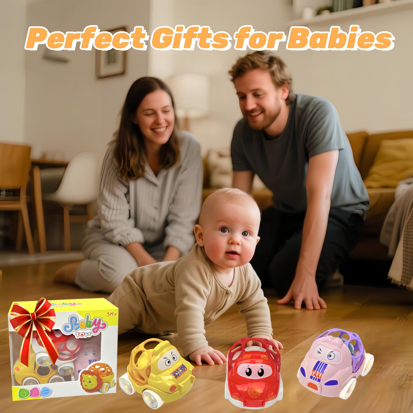 Toy Cars for 1 Year Old Boy and Girl, Extra Large Toddler Push and Go Rattle Car for Baby Boys 12-18 Months, First Birthday Gifts Christmas for Rattles Noisy Cars Trucks Active Toddler Boys Toys