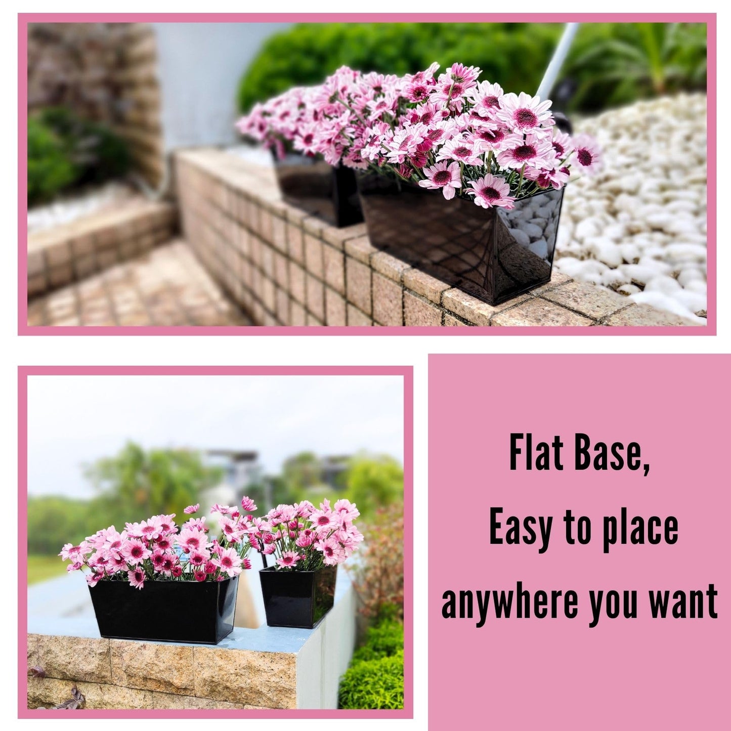 LaLaGreen Railing Planter Box (6 Pack, 12 Inch) Outdoor Black Metal Rectangle Strawberry Hanging Bucket Balcony Garden Fence Deck Flower Pots Boho Countryside Style Patio Living Wall Window Sill Decor