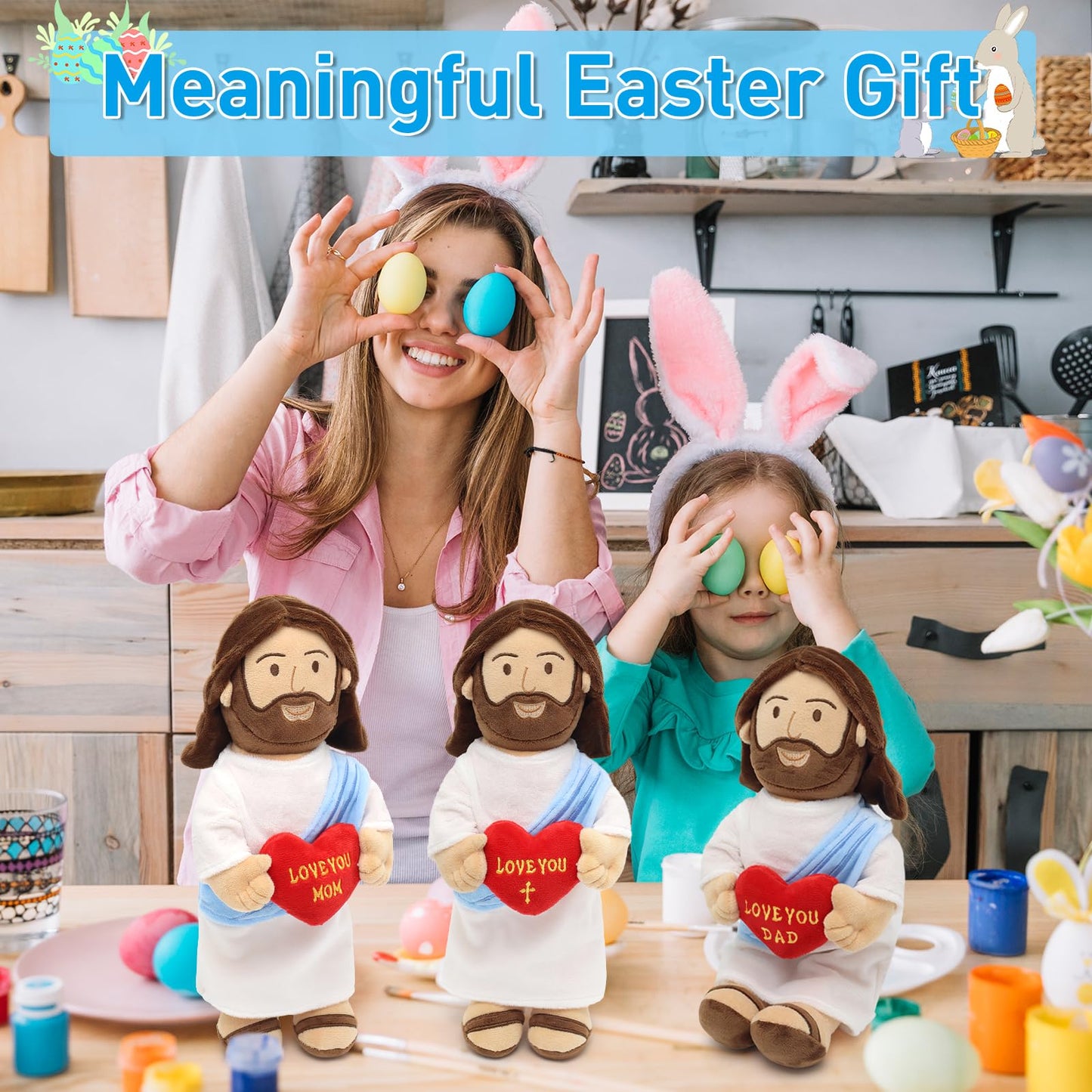 Yelakey 14" Jesus Plush with NFC Daily Bible Verse,Love You Dad Stuffed Doll Plushie Religious Party Favor Christian Toys for Kids