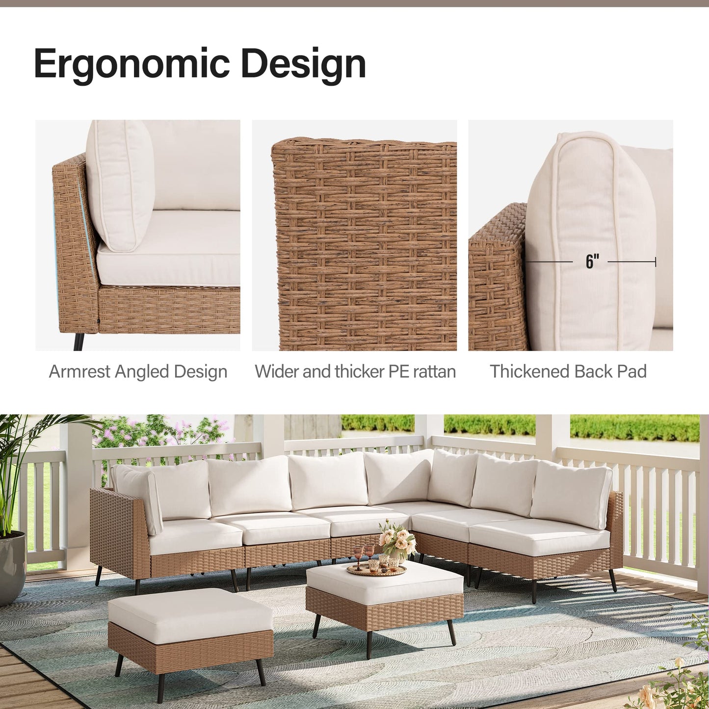 LAUSAINT HOME Outdoor Patio Furniture, 8 Piece Outdoor Sectional Sofa PE Rattan Wicker Patio Conversation Sets,All Weather Patio Furniture Set with Thick Cushions for Garden, Poolside, Backyard(Beige)