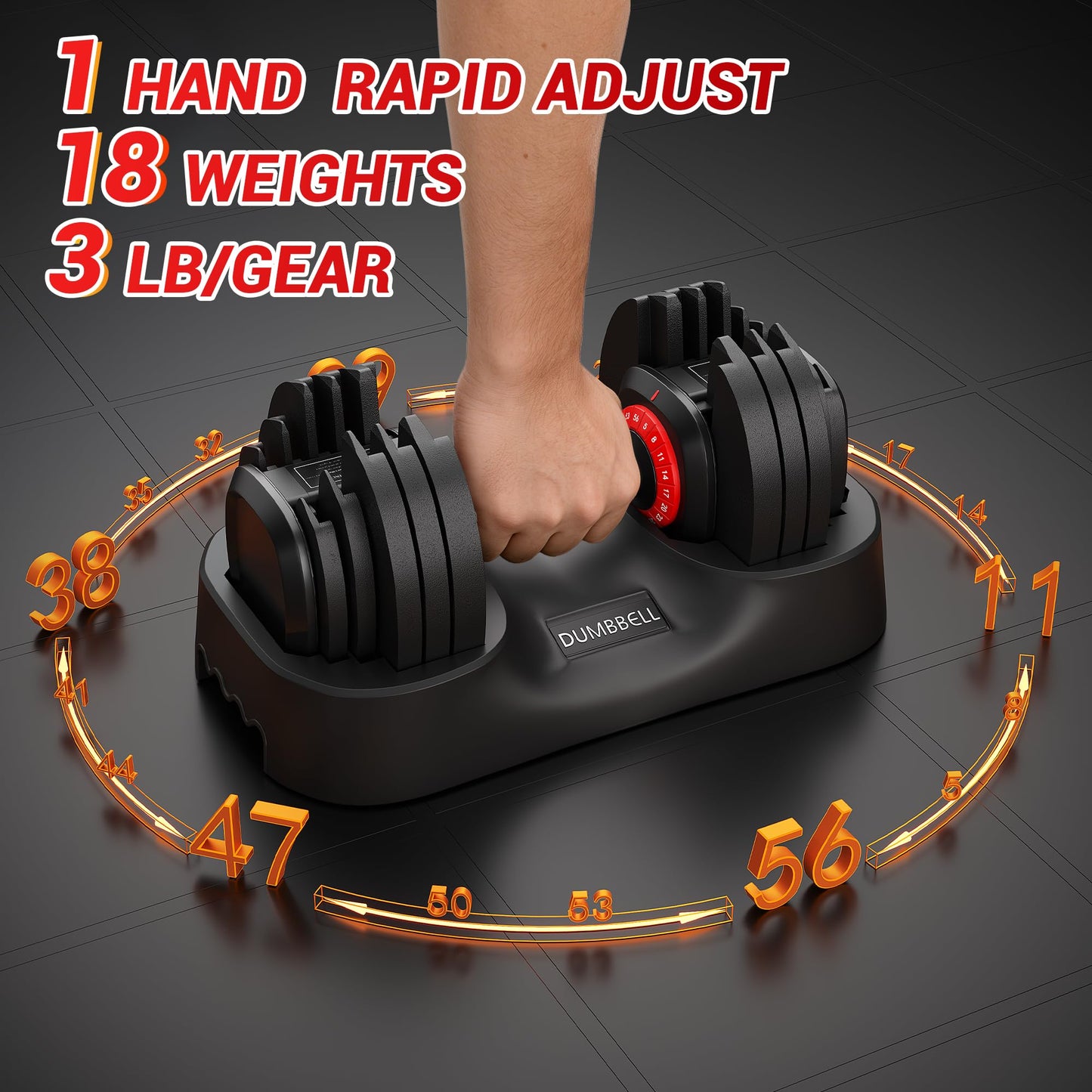 56LBS Adjustable Dumbbell Set of 2, 18-in-1 One-Hand Quick Adjust Weight Set, Anti-Slip Texture Handle, Full-Body Workout Equipment for Home Gym, Suitable for Men & Women