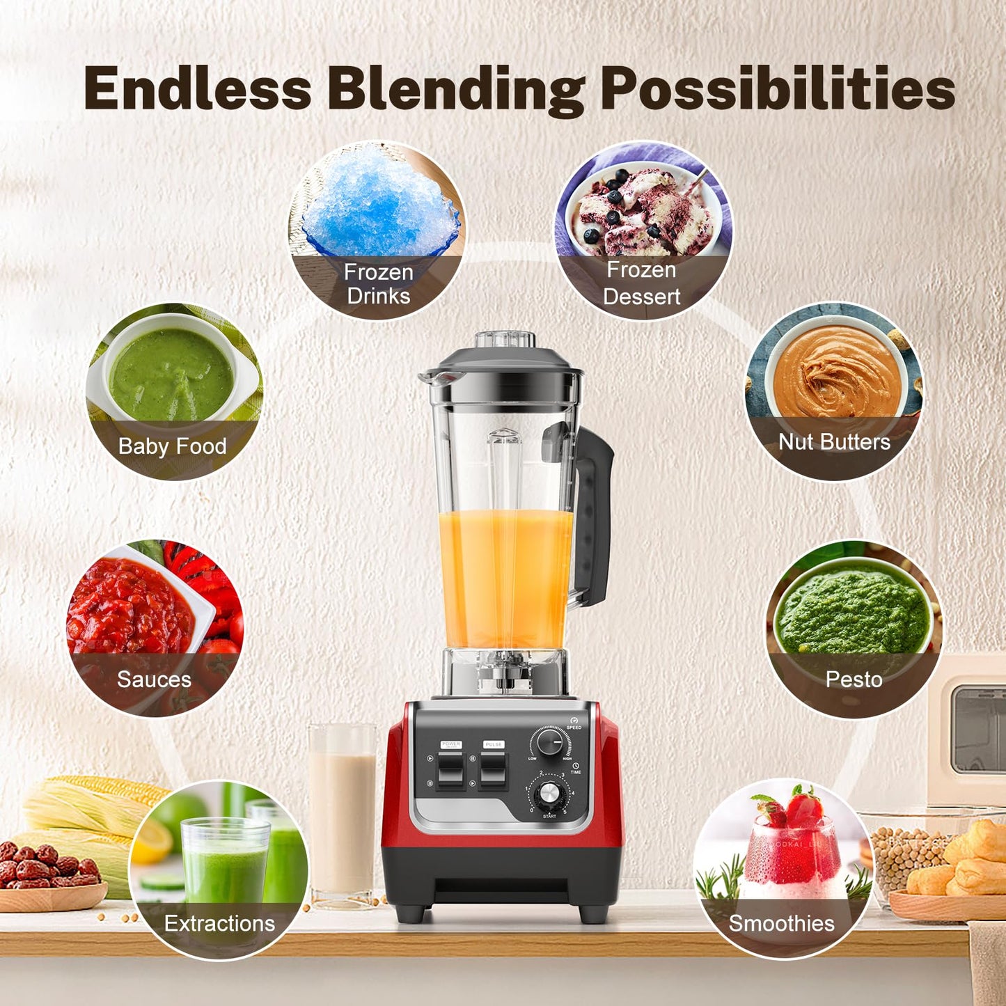 1800W Blender for Smoothies, Countertop Blenders for Kitchen with 70 Oz BPA-Free Pitcher and 20 oz To-Go Cup, 28000 RPM High-Speed Motor Blender for Ice Crushing, Frozen Drinks, Milkshakes (Dark Red)