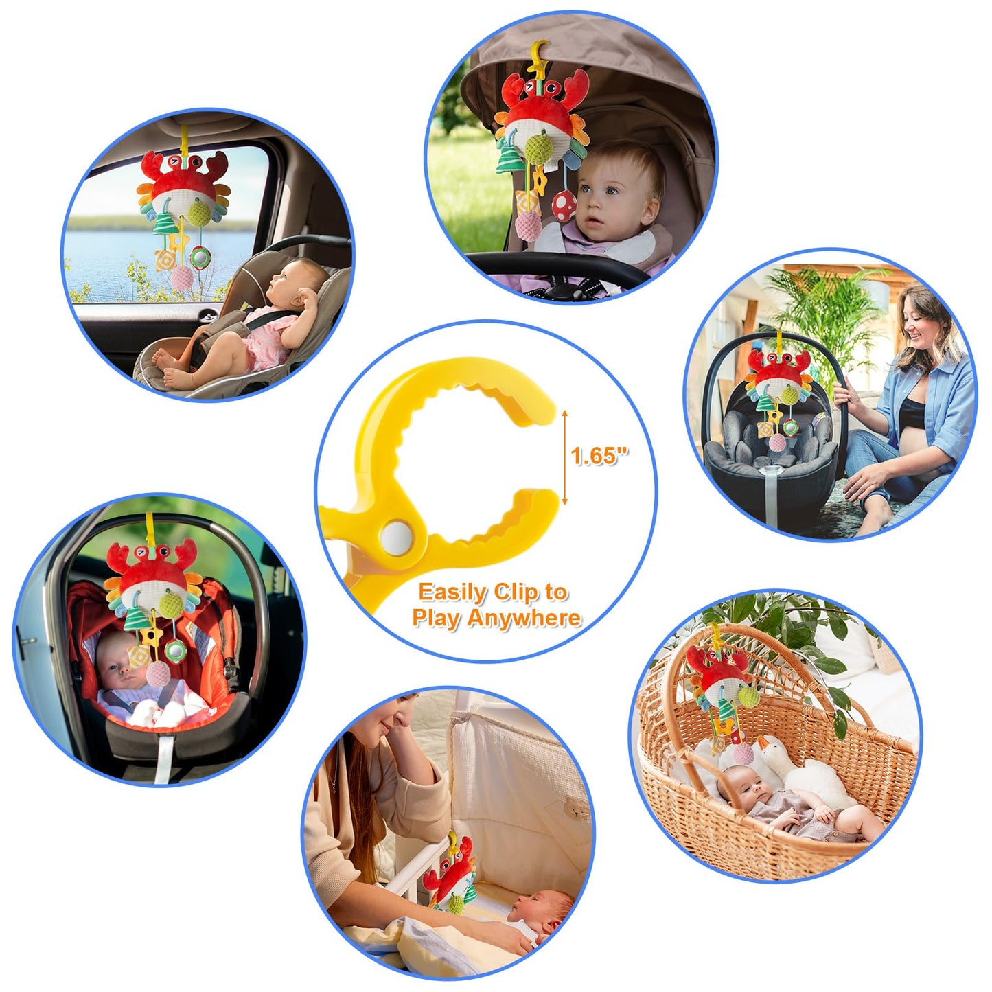 Lynncare Car Seat Toy for Babies 0-6 Months, Stroller Toy with a Convenient Clip, Carseat Toys Hanging Baby Accessories,Built-in Bell, Rattle,Mirror for Infant,Babies Gift 0-3-6-12 Months Boy Girl