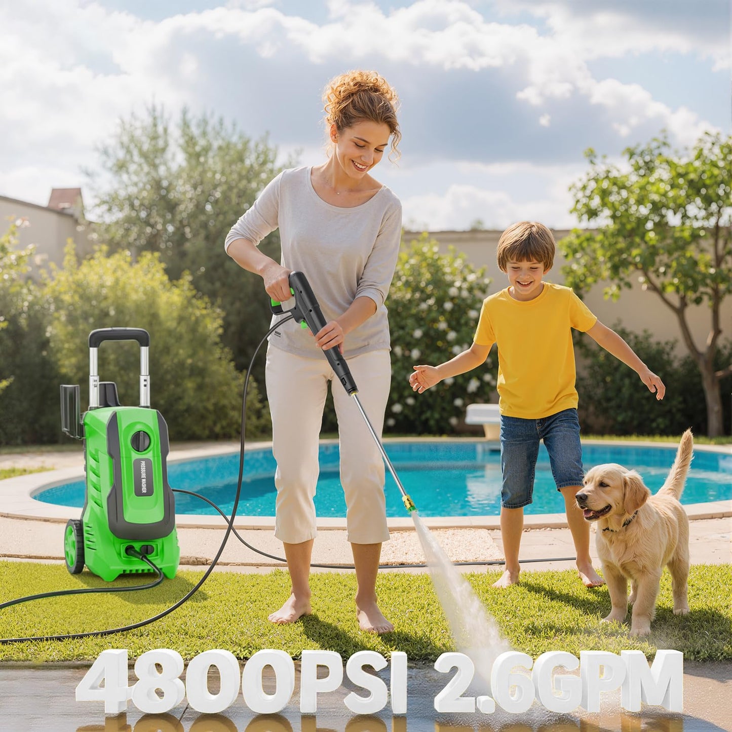 Pressure Washer 4800PSI 2.6GPM Power Washer with 4 Quick Connect Nozzles, High Pressure Cleaning Machine with Foam Cannon for Cars/Fences/Driveways/Home Cleaning