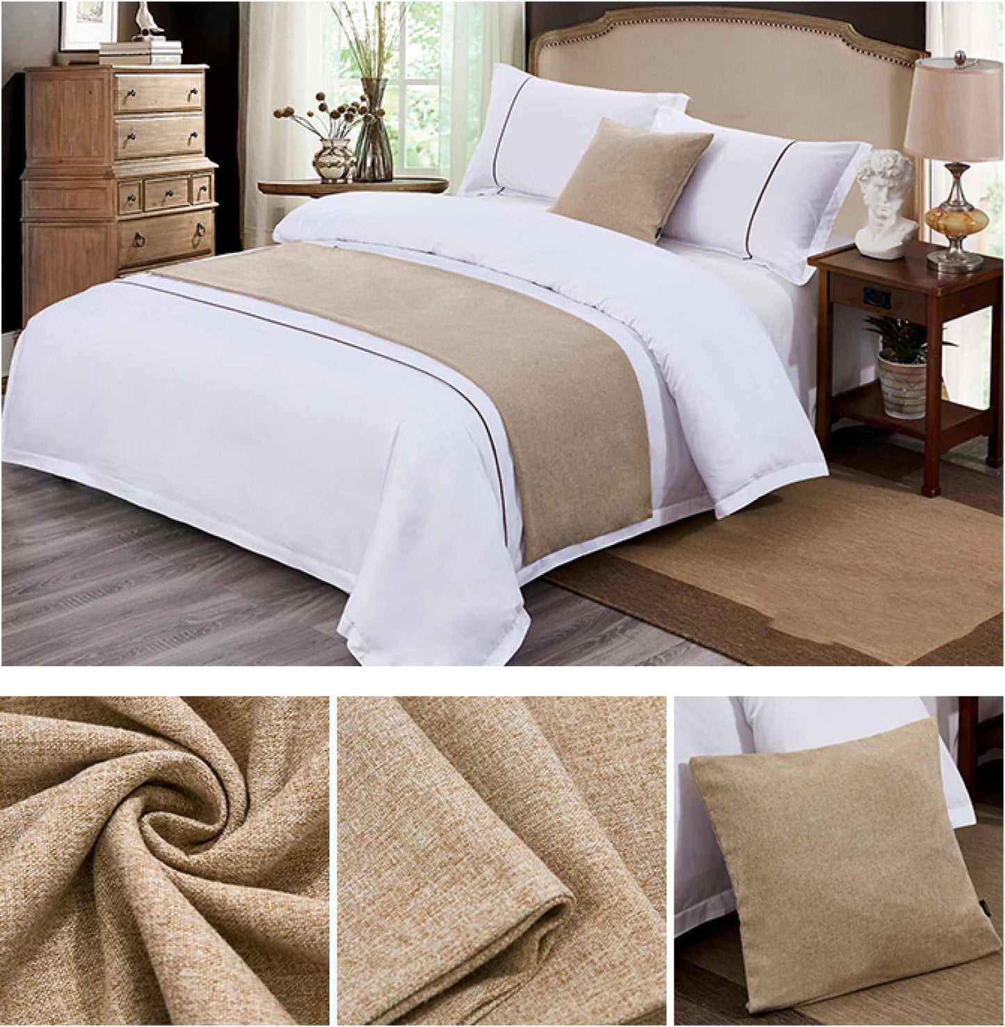 GZQIAWY Bedspreads Bed Runner Throw Bedding Single Queen King Bed Cover Towel Home Hotel Decorations Bed Towel Scarf Beige 19.7 x 94.5 inches (Bed Scarf Only)