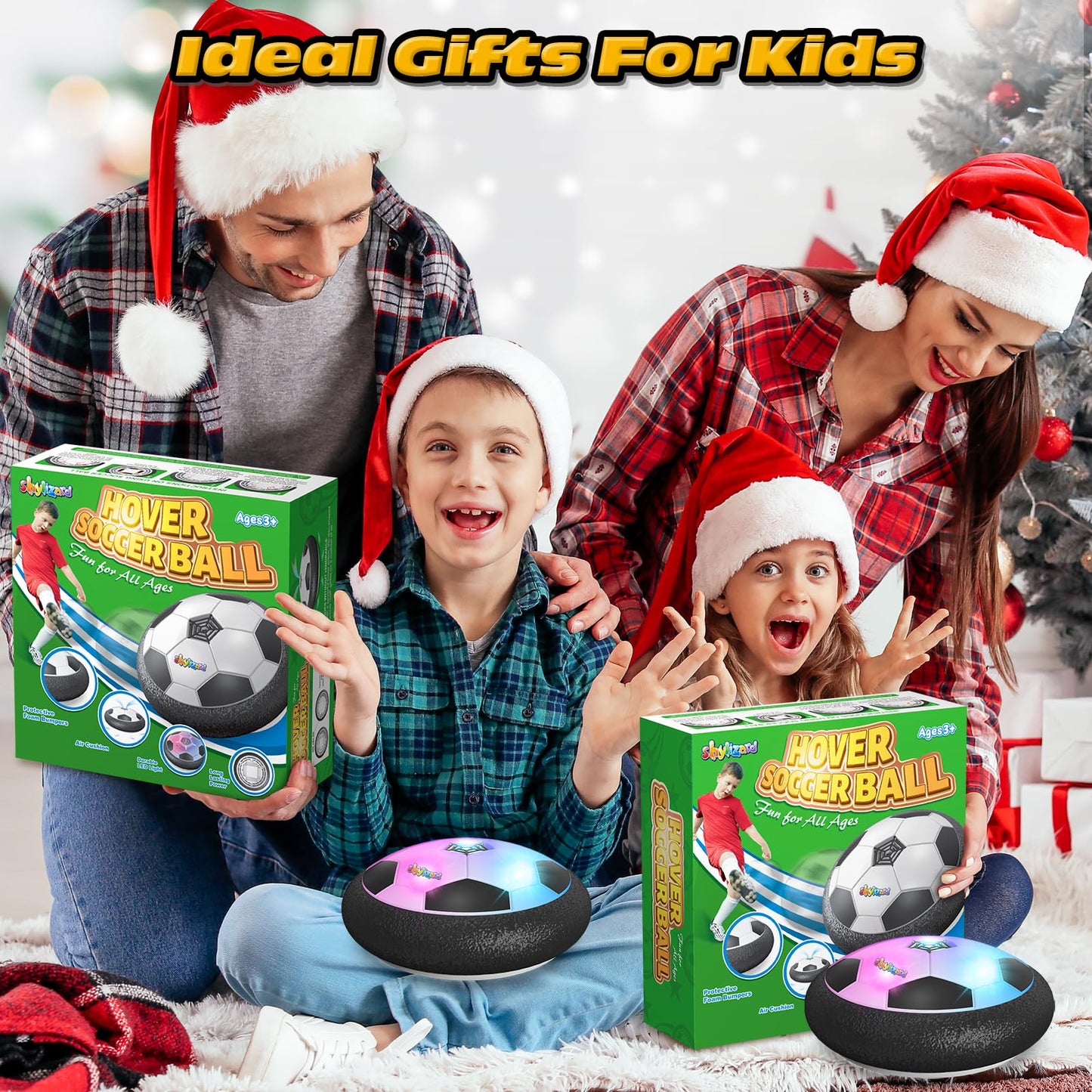ShyLizard Set of 2 Hover Soccer Ball,Boys Toys Gifts for 3 4 5 6 7 8 Years Old,Air Power Kids Soccer Ball with LED Light,Hover Soccers Balls Indoor for Boys and Girls 3-5 6-8,Outdoor Indoor Game