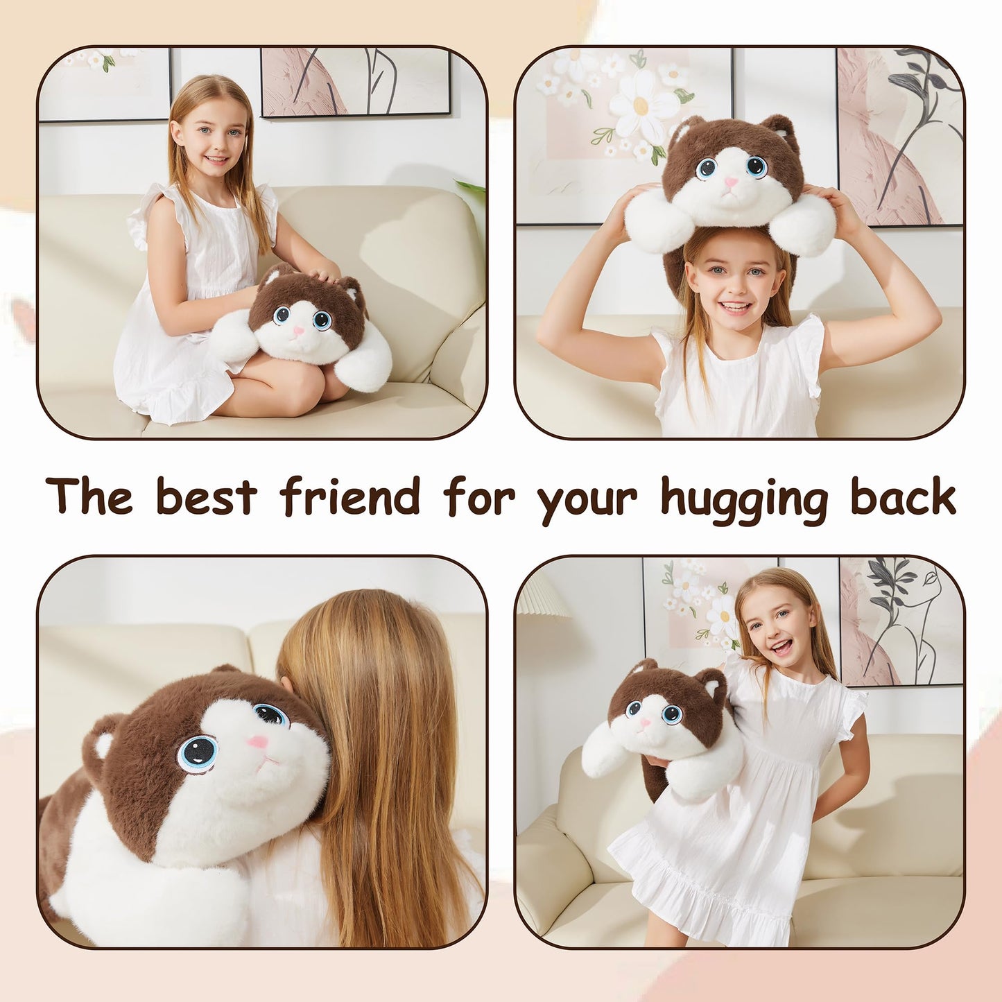 GILFWM Weighted Stuffed Animals Cat - 25" Big Toy Pillow Plushie Gifts for Kids Boys Girls & Adults, 5 lbs Soft Washable Plush Pillowfort