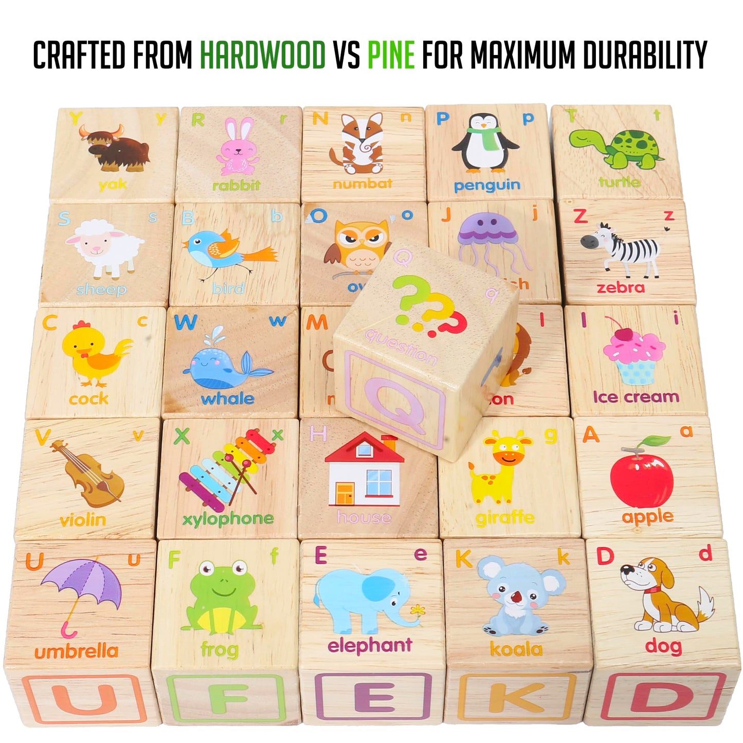 Montessori Mama Wooden Blocks for Toddlers 1-3 - Large 1.6" Hardwood Stacking Blocks with Letters, Shapes, Colors, and Images - Perfect for Early Development and Play