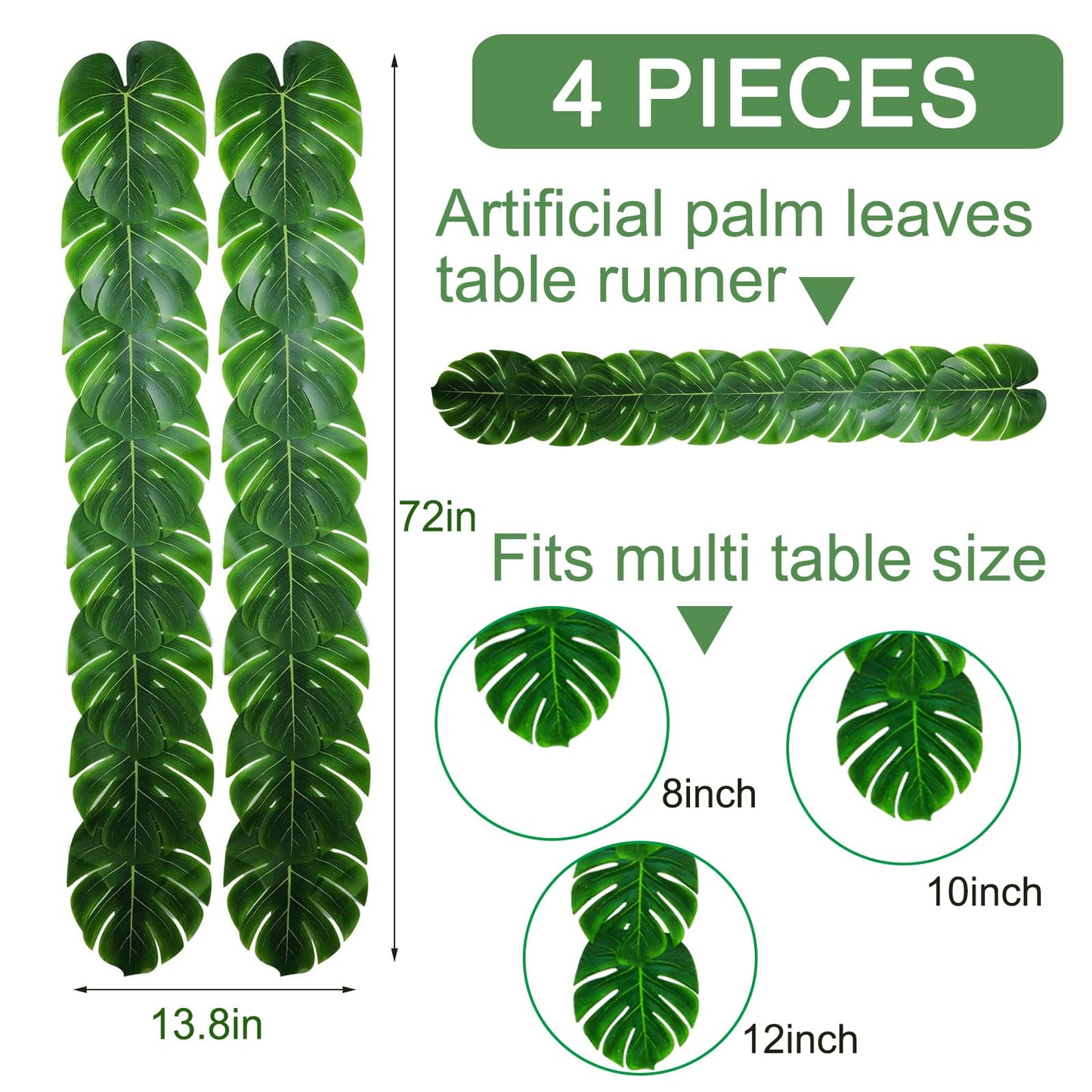 DEYIXUN 4 Pcs Artificial Palm Leaves Table Runners 72 Inch, Tropical Palm Leaves Table Runner Faux Leaf Table Cloth for Wedding Hawaiian Luau Theme Party Supply Summer Table Wall Decorations