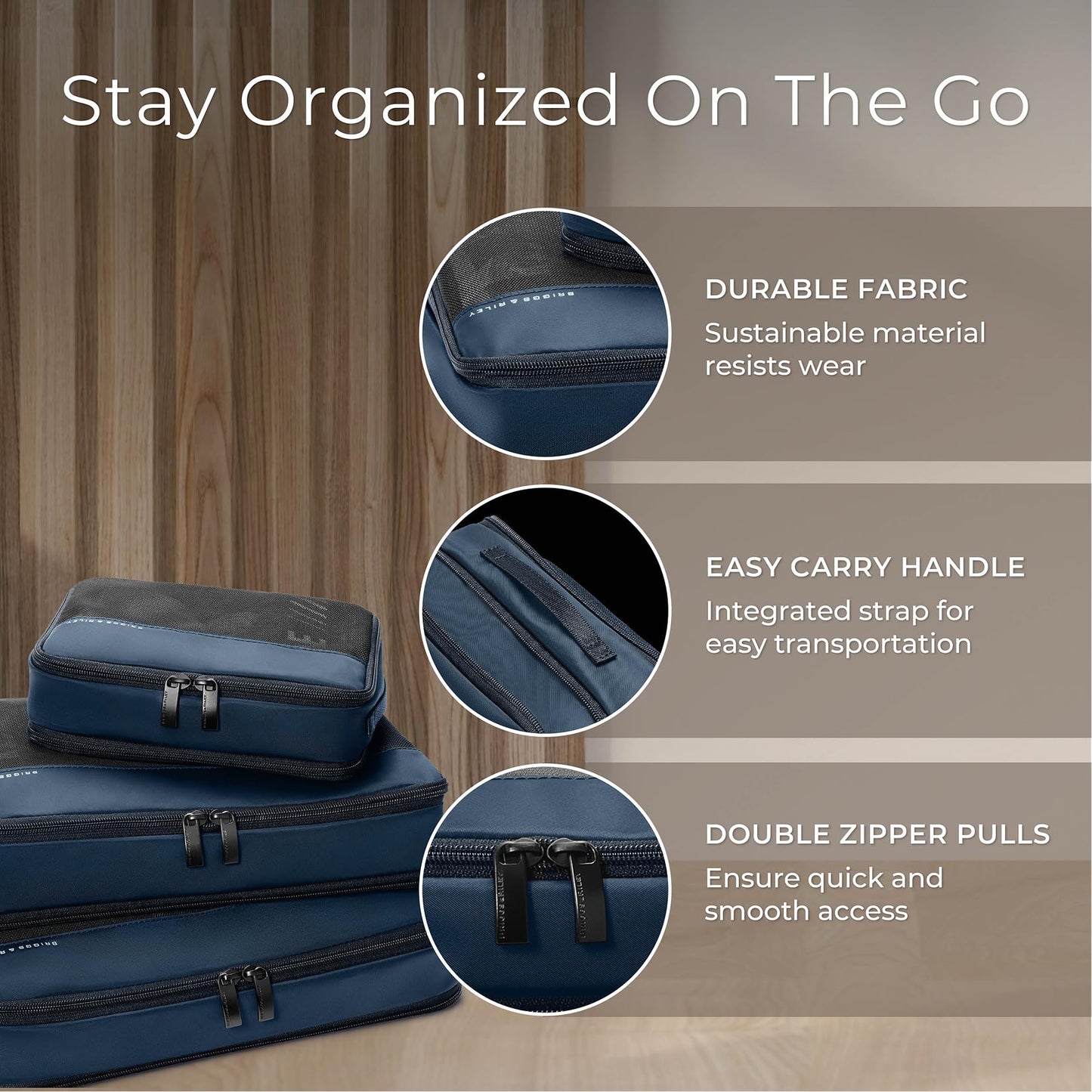 Briggs & Riley Carry On Compression Packing Cube Set - Bag Organizer for Suitcase & Luggage, For Women & Men, Pack Accessories for Vacation - Travel Must Haves, 3-Piece, Navy