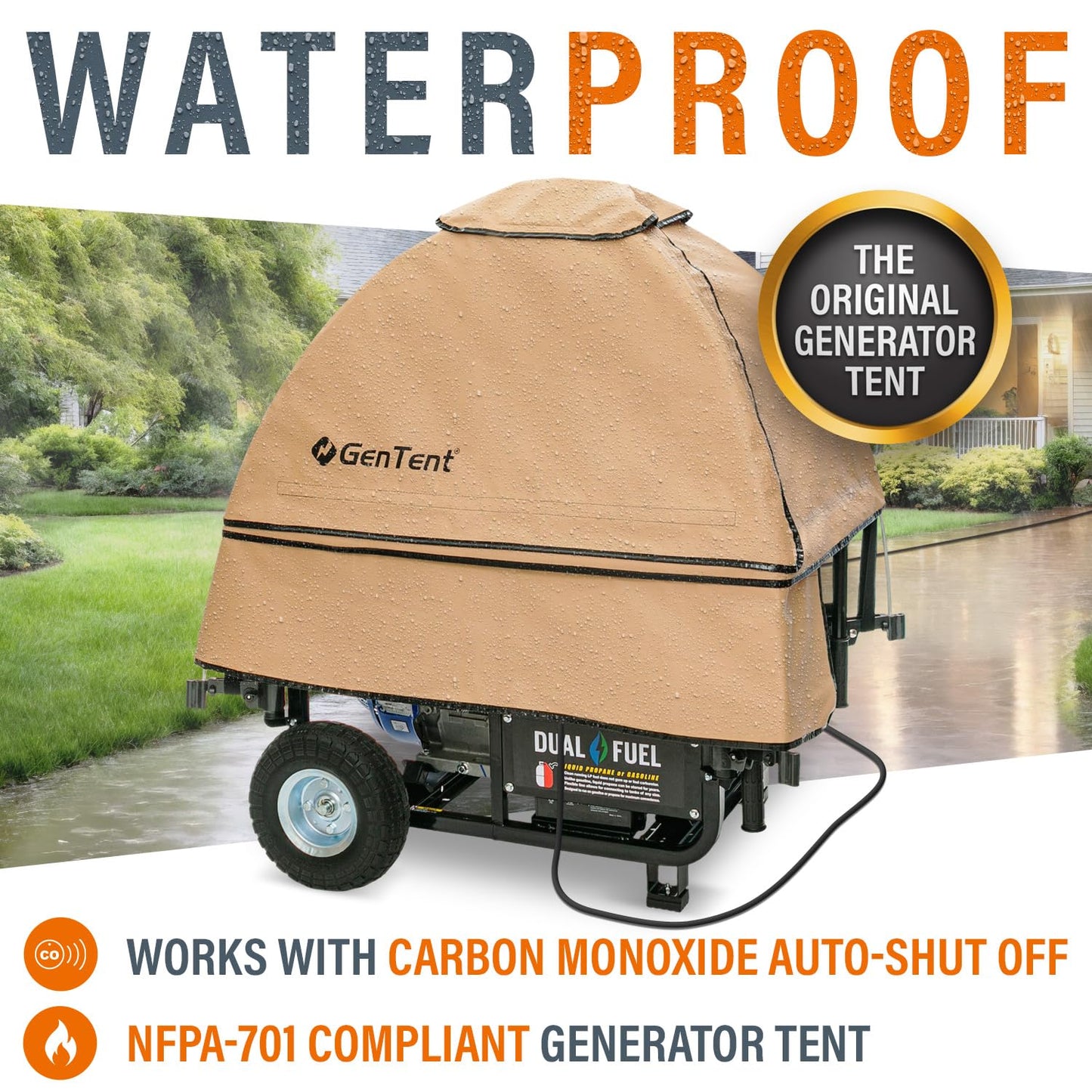 GenTent Open Frame Generator Tent with Universal Clamp System - Waterproof and NFPA Flame Retardant Running Cover - for Operating Open Frame Generators in Wet Weather (Beige, Original - Standard)