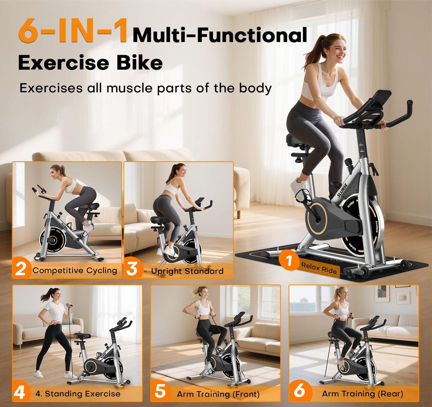 Exercise Bike, Silent Magnetic Resistance Stationary Bike for Home with App Compatible, Indoor Cycling Bike with Anti-Slip Mat, 350lbs Weight Capacity Upgraded Seat with Digital Monitor &Tablet Mount