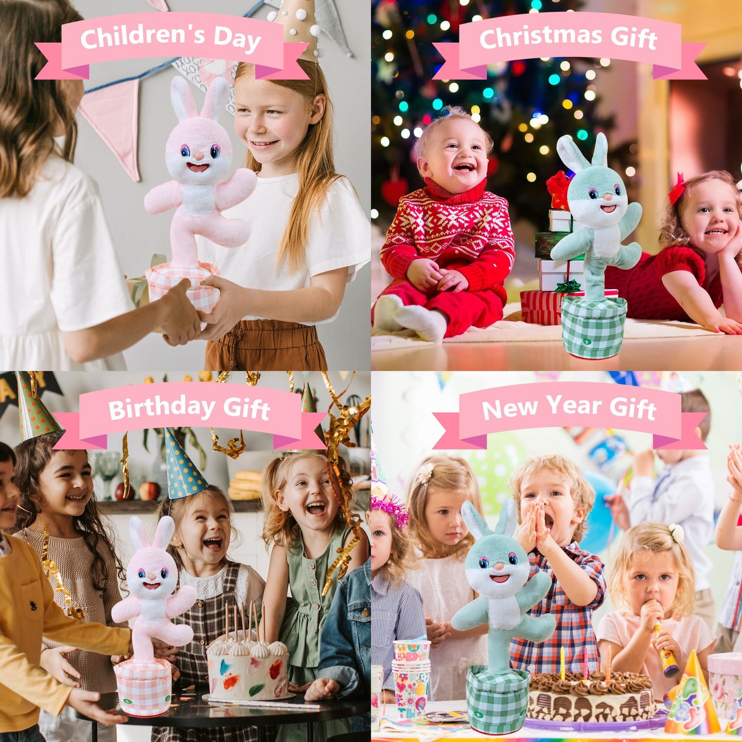 Talking Dancing Bunny Baby Toy for Kids Interactive Plush Toddlers Toys Talking Bunny Repeats What You Say Realistic Plush Educational Toy Teen Easter Bunny Basket stuffers Gifts Girls Boys Birthday