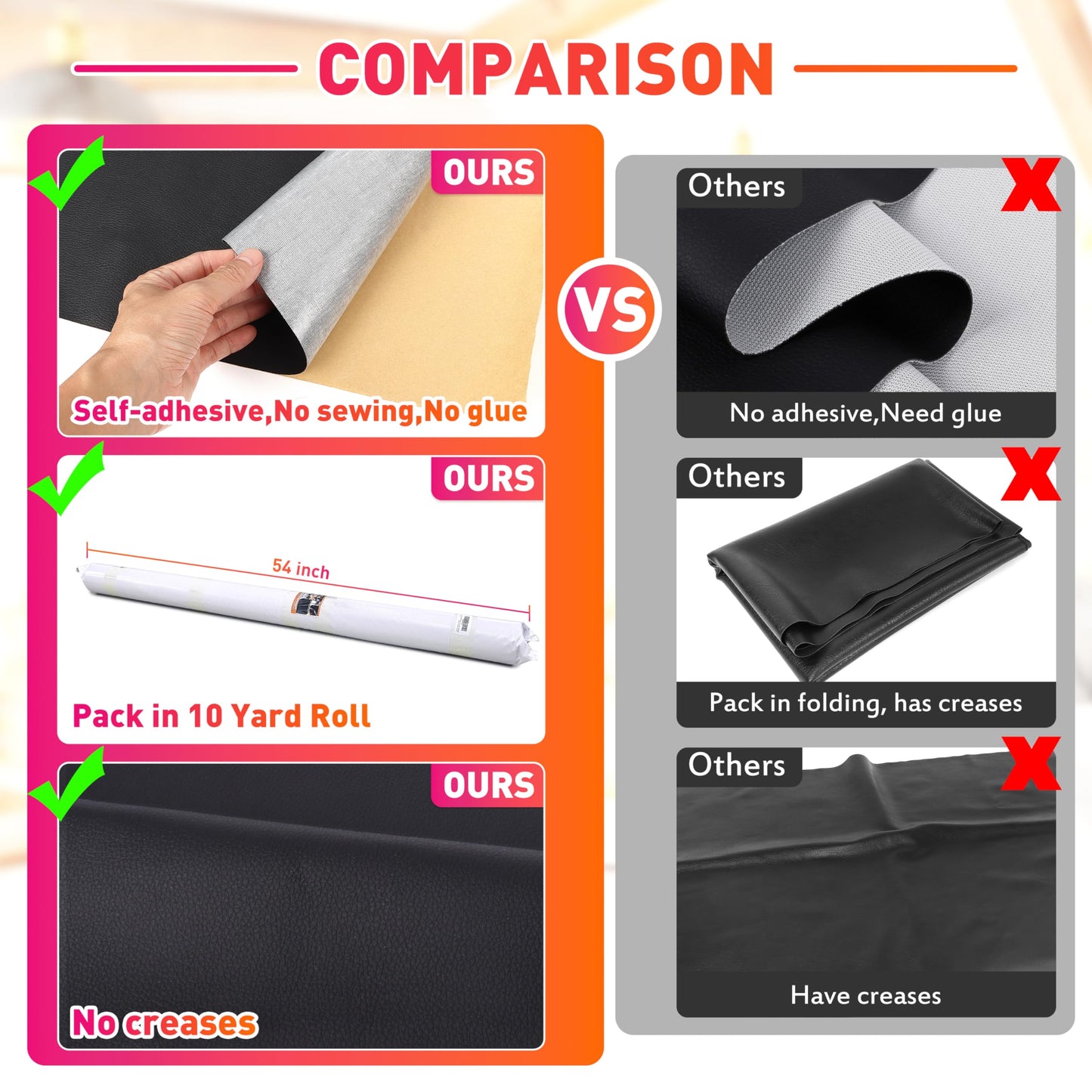 Meneng Self-Adhesive Leather Marine Vinyl: 10 Yard Roll Heavy Duty Boat Seat Vinyl - Waterproof & Scratch-Resistant for Marine Upholstery - Leather Repair Patch for Furniture Sofa Couch