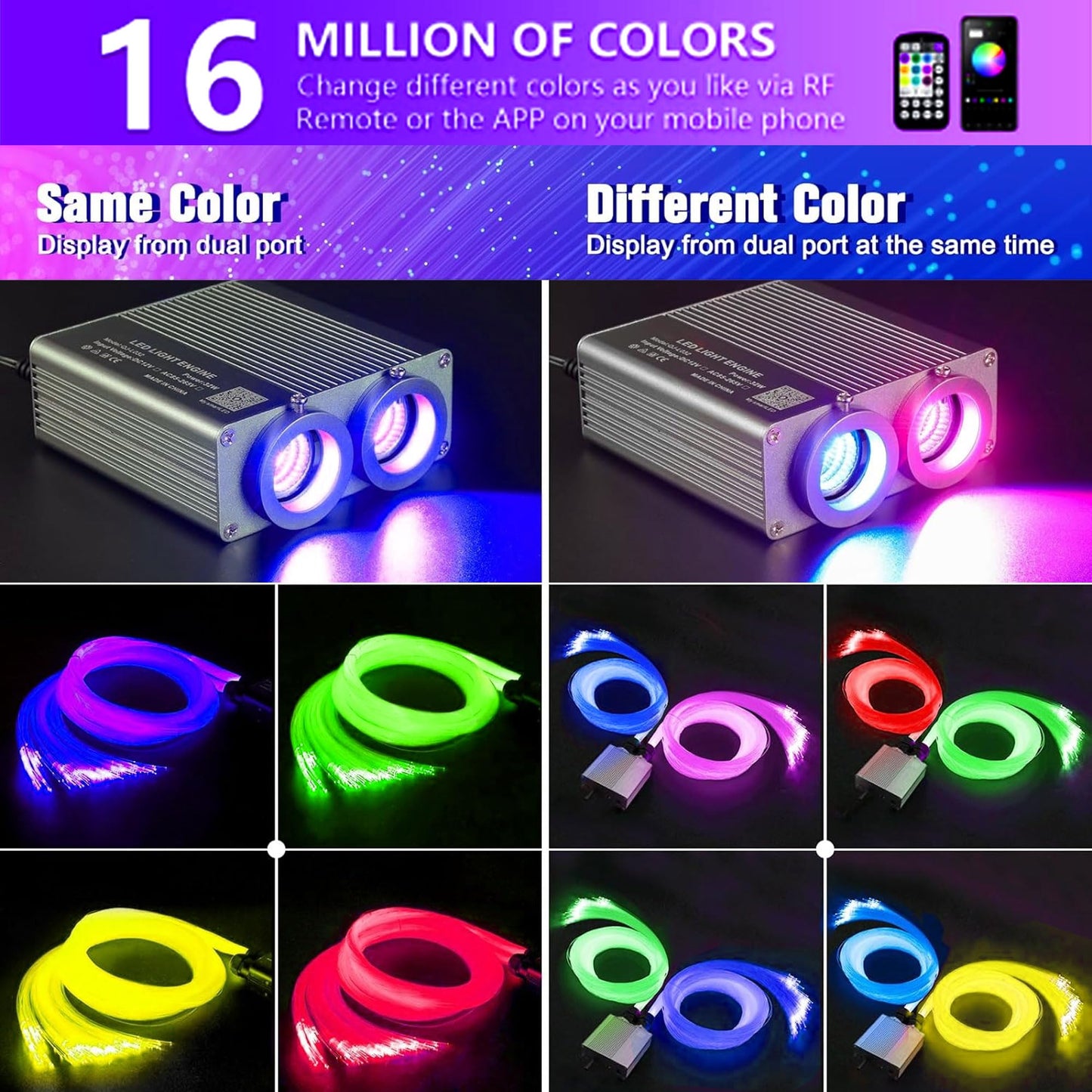 Dual-Color Starlight Headliner Kit - 1300pcs 0.03in 13.5ft Fiber Optic Star Lights for Car with 32W RGBW, Shooting Meteor & Music Sync, APP/Remote Control for Car Roof/Bedroom Ceiling