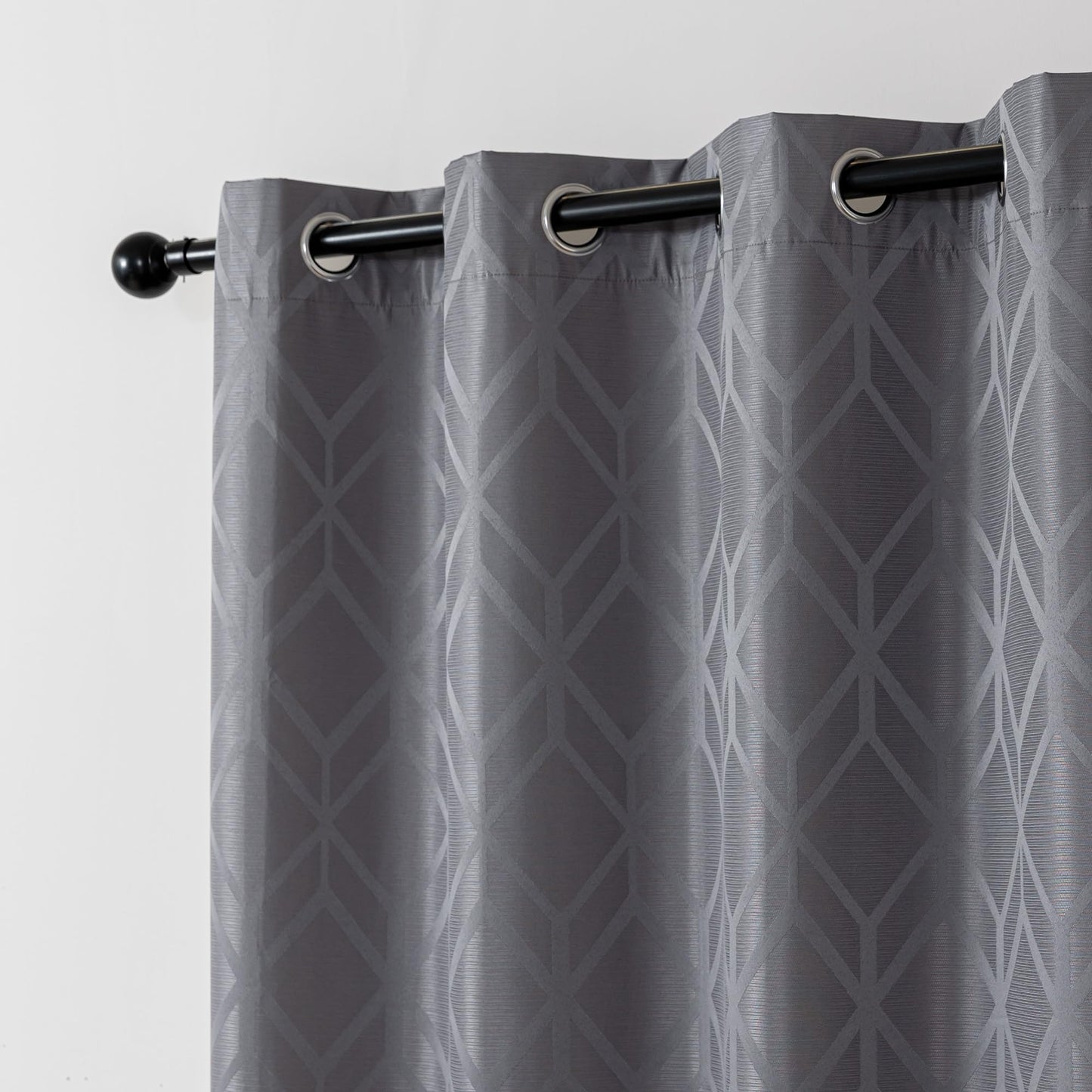 Amazon Basics Jacquard 2-Piece 100% Blackout Curtains, Living Room and Bedroom Drapes, Thermal Insulated Window Treatment, 42"x63", Grey
