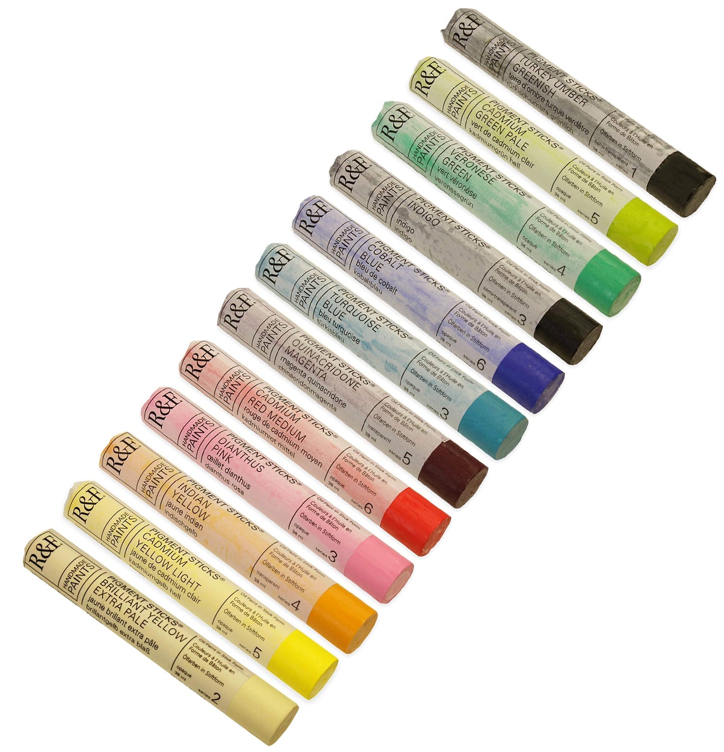 R&F Handmade Paints - Professional Oil Pigment Stick, Painters Dozen, Set of 12 Colors