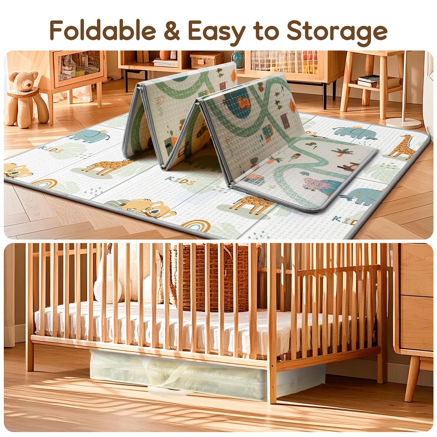 Foldable Baby Play Mat for Floor, PIGLOG 79x71 Extra Large Crawiling Play Mat for Babies, Waterproof & Portable Tummy Time and Non-Toxic Soft Foam Playmat for Infants, Toddlers, Giraffe
