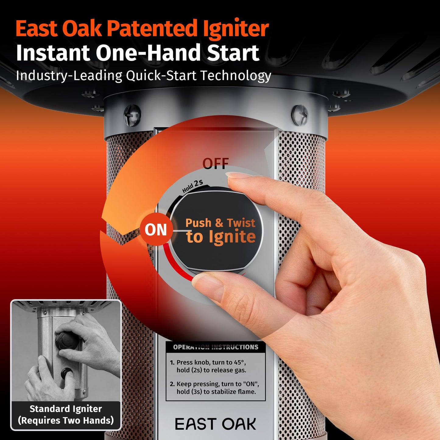EAST OAK One-Hand Ignition Patio Heater with Enhanced Burner Head, 50,000 BTU Propane Outdoor Heater, One-Person Install, Round Table Design for Porch, Garden, Balcony, Backyard