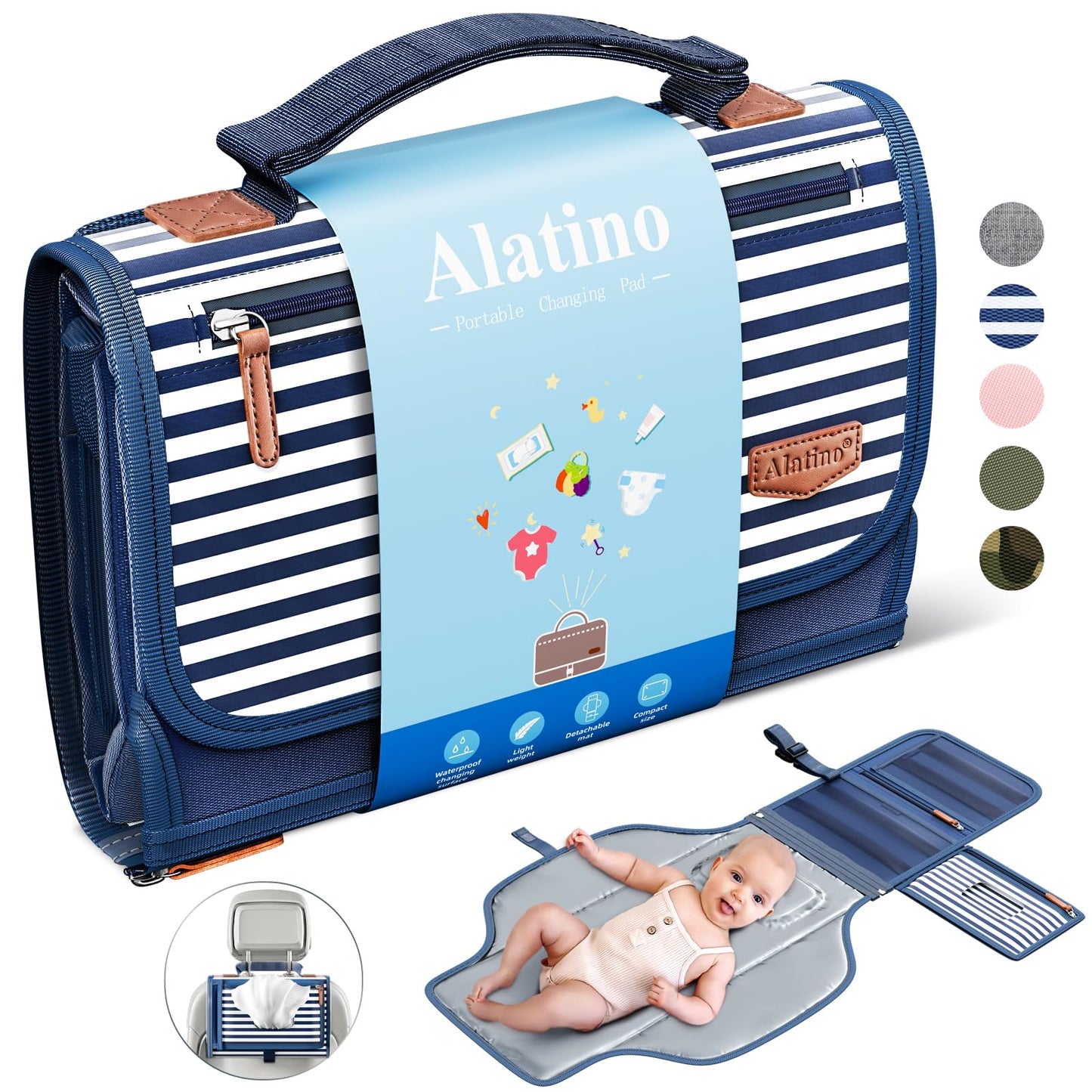 Portable Diaper Changing Pad for Baby, Detachable Travel Changing Pad with Baby Wipes Pocket, Gifts for Baby Shower, Newborn Girls and Boys (Grey)