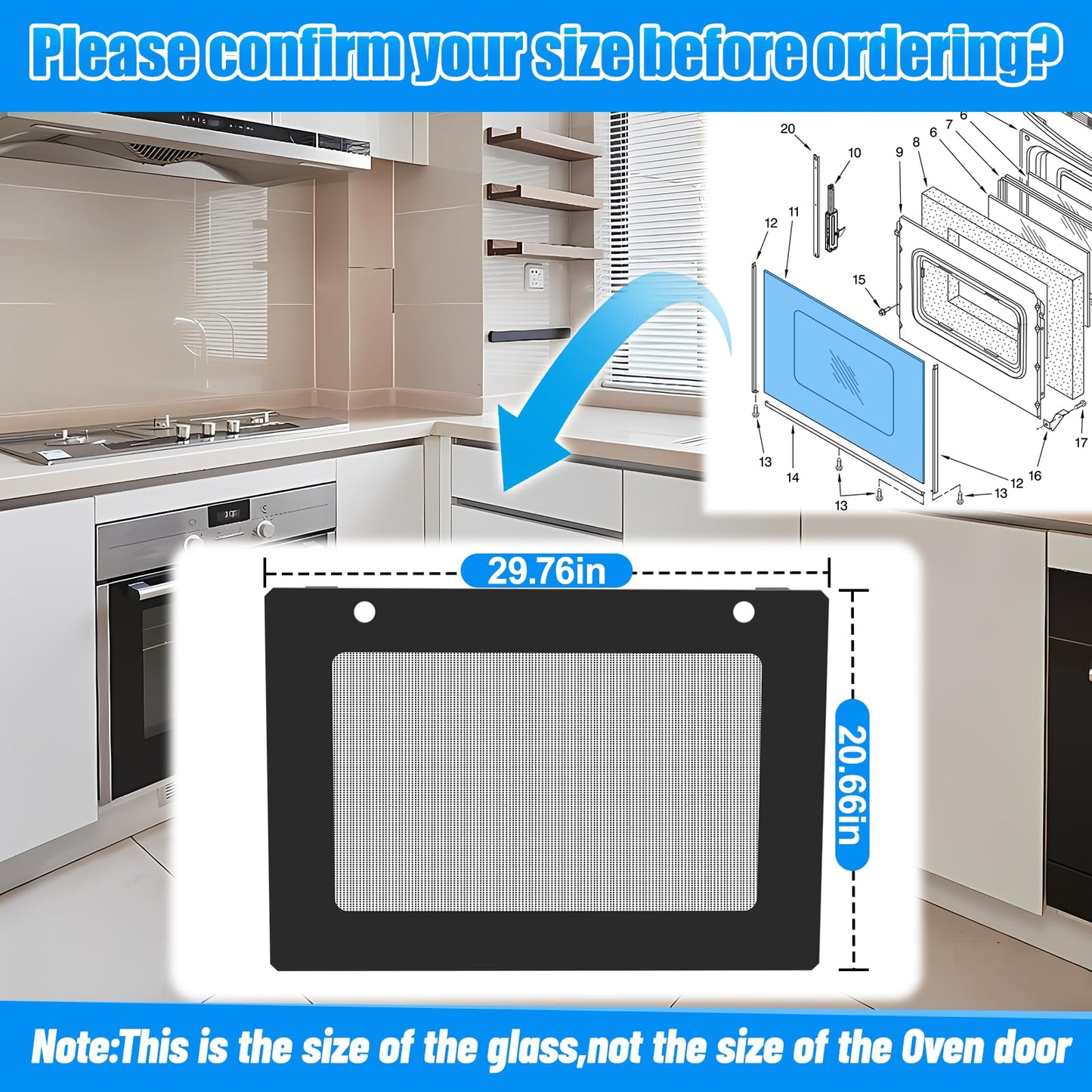 Black WPW10535776 Range Outer Door Glass Comptible with Whirlpool W10535776 3281028 AP6022733 PS11756070 EAP11756070 Electric Range Oven Outer Door Glass