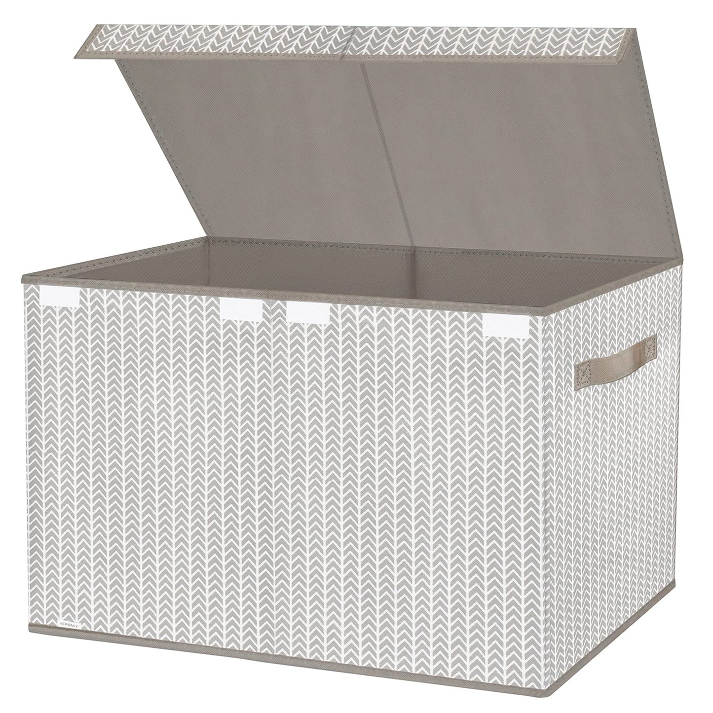 VERONLY Toy Box Chest Organizer Bins for Boys Girls Kids, Large Collapsible Fabric Storage Container with Flip-Top Lid & Handles for Clothes,Blanket,Nursery,Playroom,Bedroom,Tree Branch Pattern (Gray)